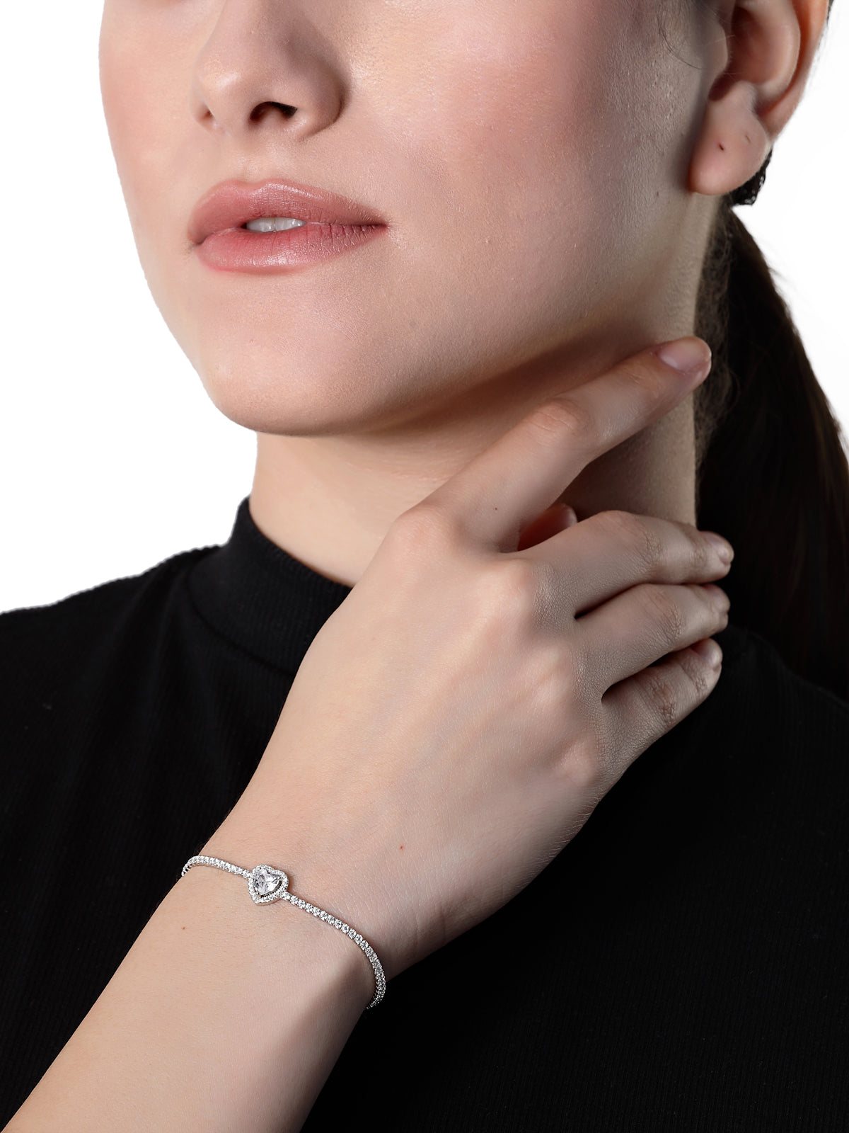 Pissara by Sukkhi Delightful 925 Sterling Silver Heart Shaped Cubic Zirconia Charm Bracelets For Women & Girls|with Authenticity Certificate, 925 Stamp & 6 Months Warranty BC105072
