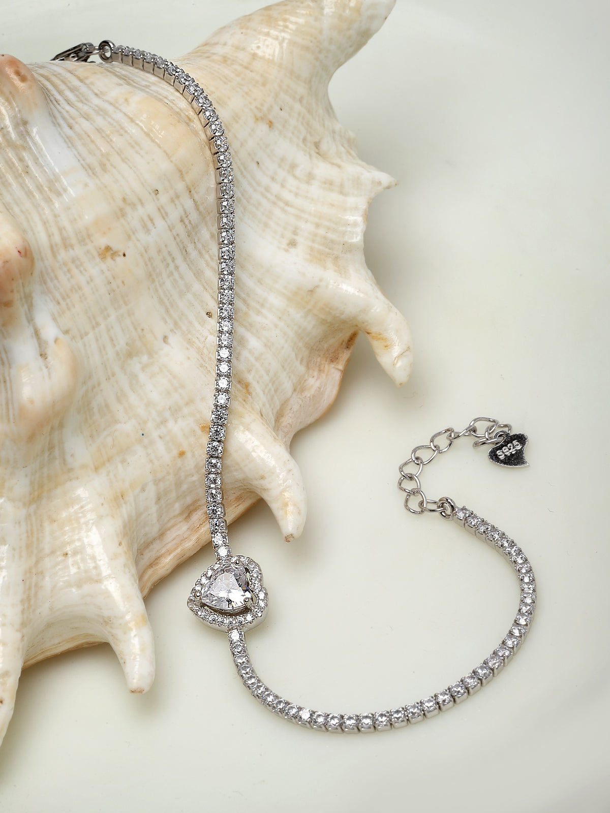 Pissara by Sukkhi Delightful 925 Sterling Silver Heart Shaped Cubic Zirconia Charm Bracelets For Women & Girls|with Authenticity Certificate, 925 Stamp & 6 Months Warranty BC105072