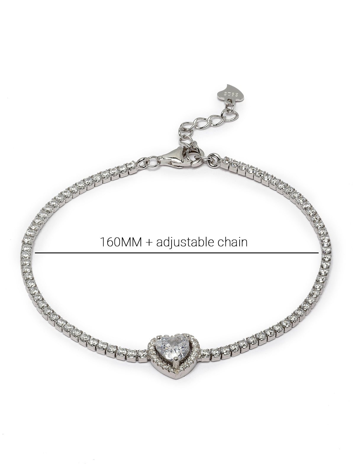 Pissara by Sukkhi Delightful 925 Sterling Silver Heart Shaped Cubic Zirconia Charm Bracelets For Women & Girls|with Authenticity Certificate, 925 Stamp & 6 Months Warranty BC105072