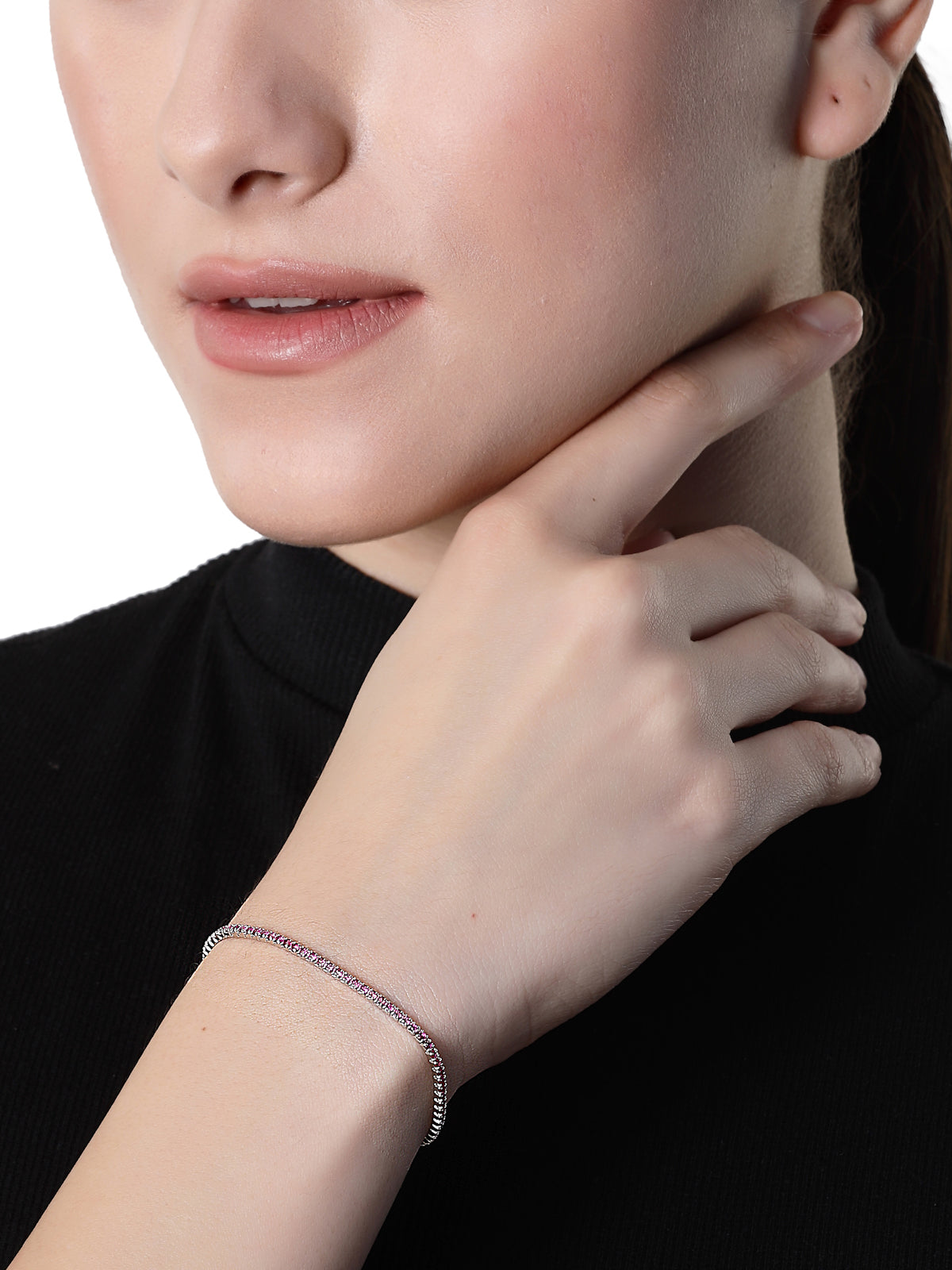 Pissara by Sukkhi Stylish 925 Sterling Silver Square Shaped Cubic Zirconia Tennis Bracelets For Women & Girls|with Authenticity Certificate, 925 Stamp & 6 Months Warranty BC105075