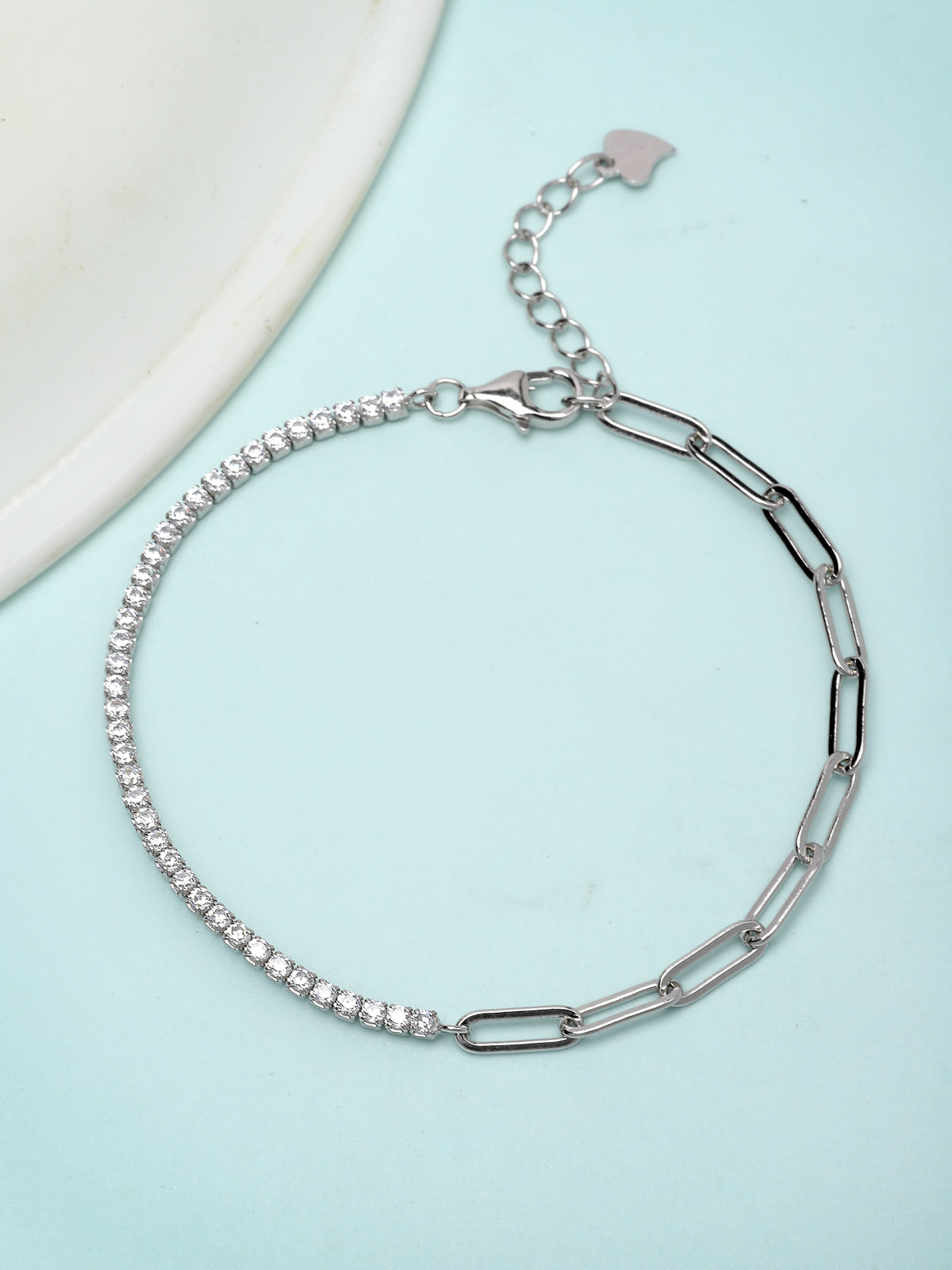 Pissara by Sukkhi Creative Design 925 Sterling Silver Square Shaped Cubic Zirconia Charm Bracelets For Women & Girls|with Authenticity Certificate, 925 Stamp & 6 Months Warranty BC105077