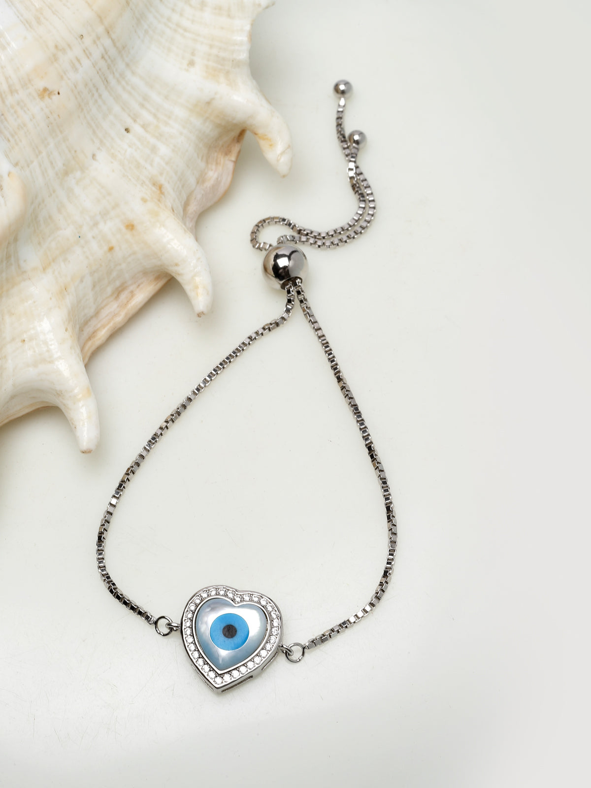 Pissara by Sukkhi Classic 925 Sterling Silver Evil Eye & Heart Shaped Cubic Zirconia Charm Bracelets For Women & Girls|with Authenticity Certificate, 925 Stamp & 6 Months Warranty BC105078