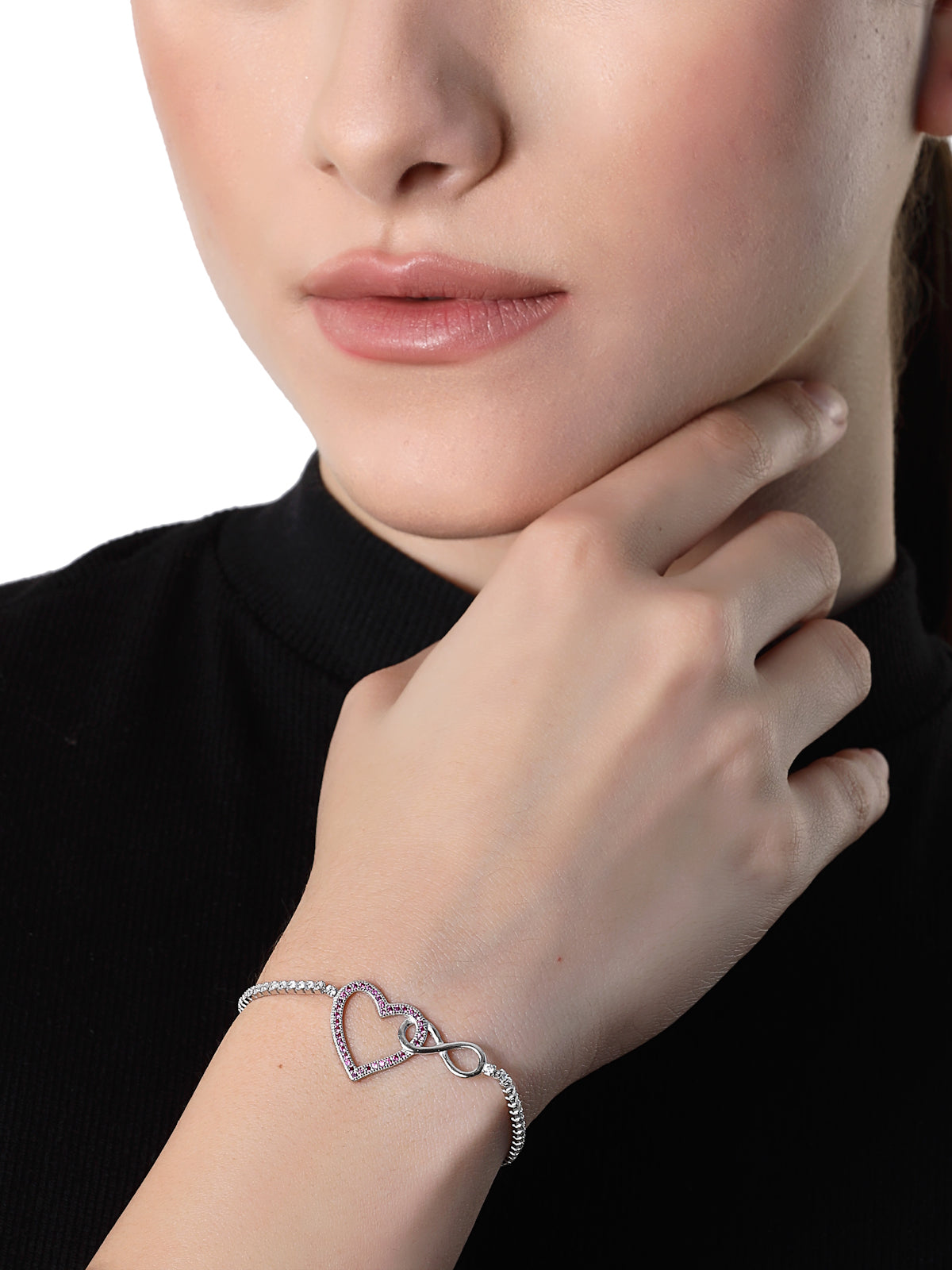 Pissara by Sukkhi Modish 925 Sterling Silver Heart Shaped Cubic Zirconia Charm Bracelets For Women & Girls|with Authenticity Certificate, 925 Stamp & 6 Months Warranty BC105079