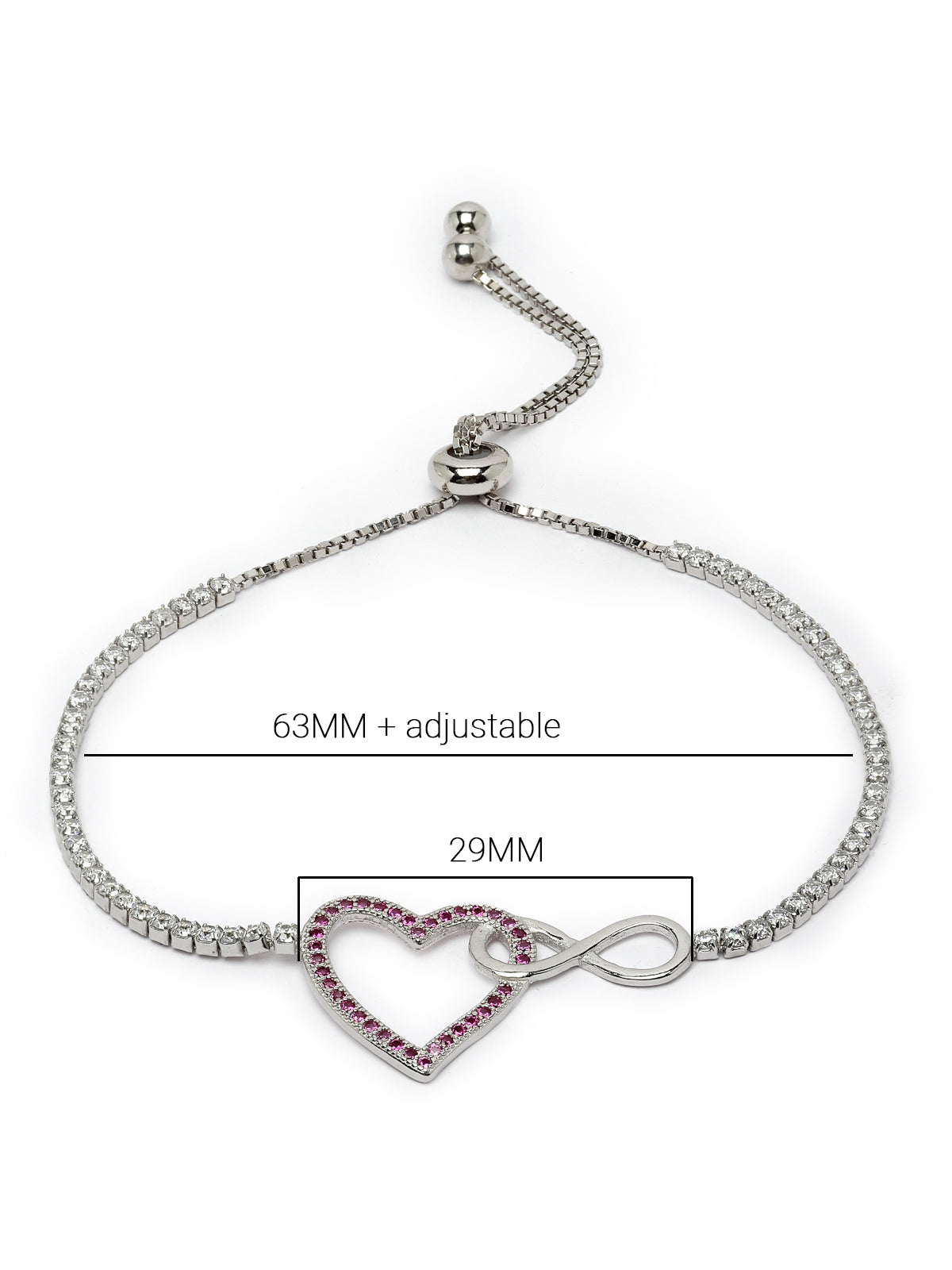 Pissara by Sukkhi Modish 925 Sterling Silver Heart Shaped Cubic Zirconia Charm Bracelets For Women & Girls|with Authenticity Certificate, 925 Stamp & 6 Months Warranty BC105079