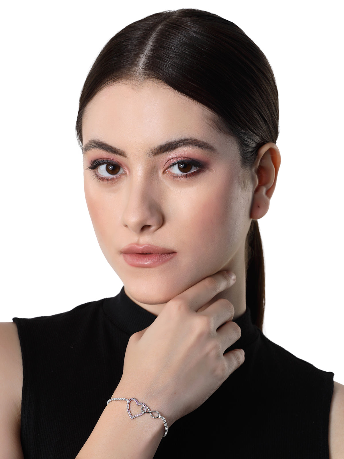 Pissara by Sukkhi Modish 925 Sterling Silver Heart Shaped Cubic Zirconia Charm Bracelets For Women & Girls|with Authenticity Certificate, 925 Stamp & 6 Months Warranty BC105079