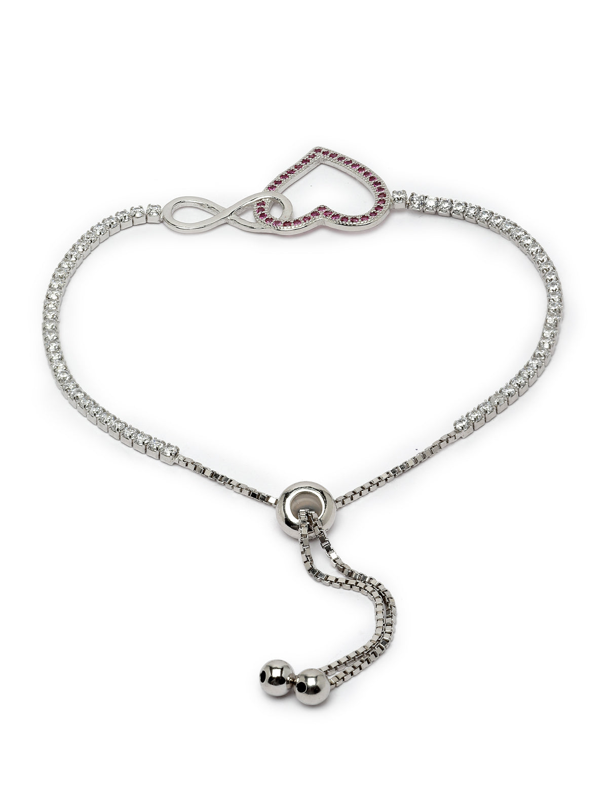 Pissara by Sukkhi Modish 925 Sterling Silver Heart Shaped Cubic Zirconia Charm Bracelets For Women & Girls|with Authenticity Certificate, 925 Stamp & 6 Months Warranty BC105079