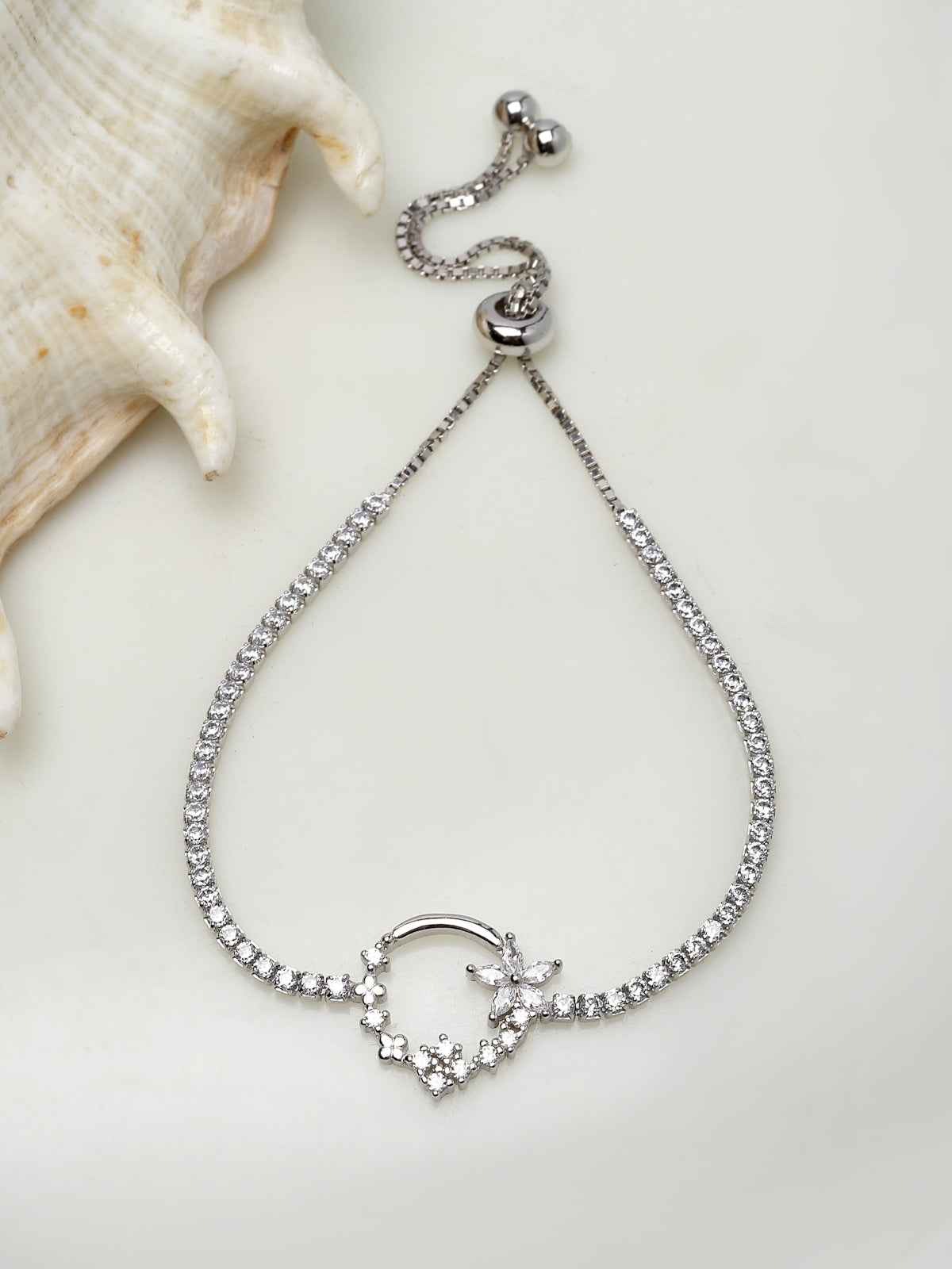 Pissara by Sukkhi Glimmery 925 Sterling Silver Floral Shaped Cubic Zirconia Charm Bracelets For Women & Girls|with Authenticity Certificate, 925 Stamp & 6 Months Warranty BC105080