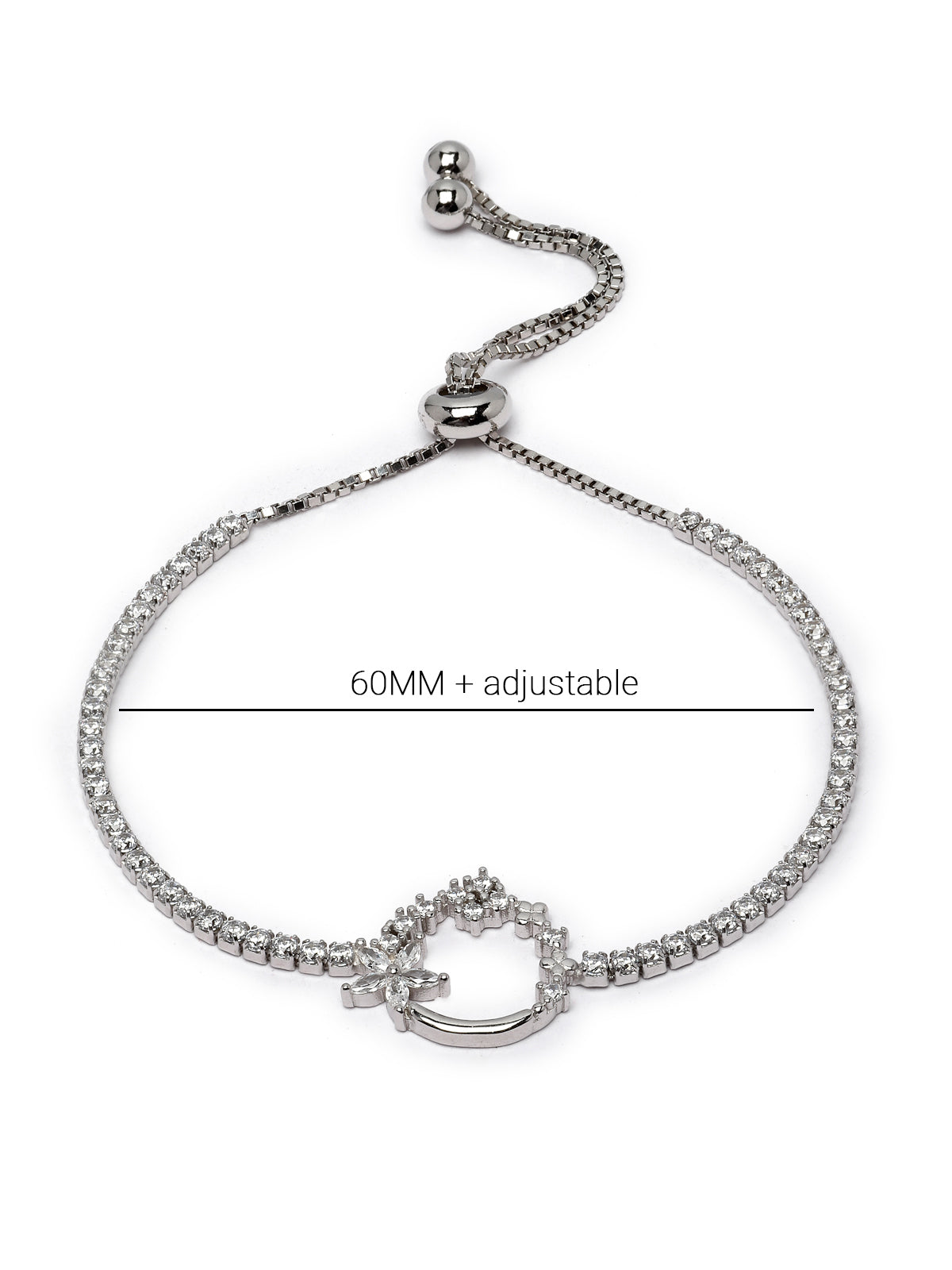 Pissara by Sukkhi Glimmery 925 Sterling Silver Floral Shaped Cubic Zirconia Charm Bracelets For Women & Girls|with Authenticity Certificate, 925 Stamp & 6 Months Warranty BC105080