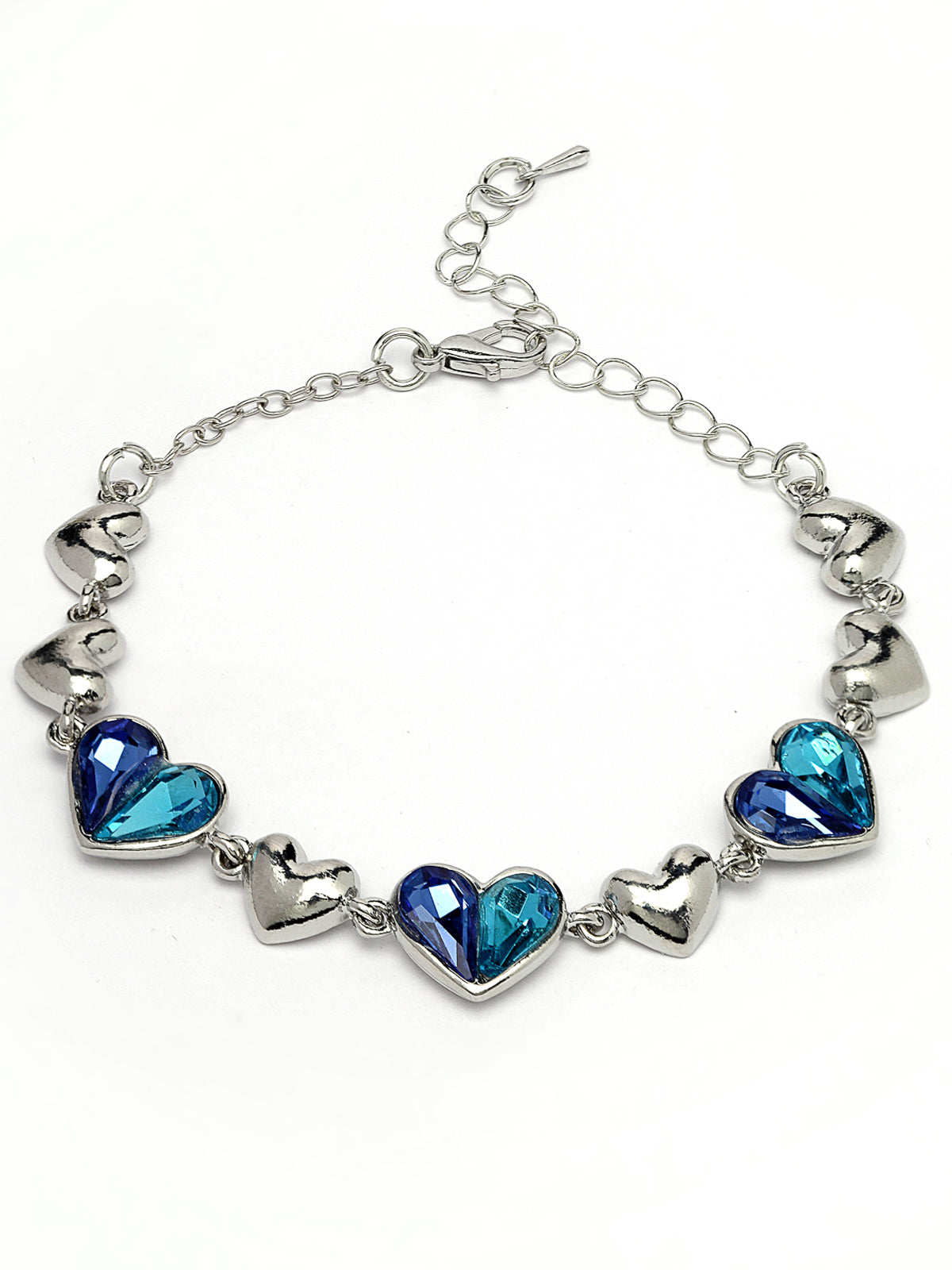 Scintillare by Sukkhi Latest Stylish Rhodium Plated Heart Shaped With Solitaire Crystals Stones Studded Adjustable Turquoise Blue Bangle Bracelet for Women & Girls|Birthday Gift for Women|BC106526