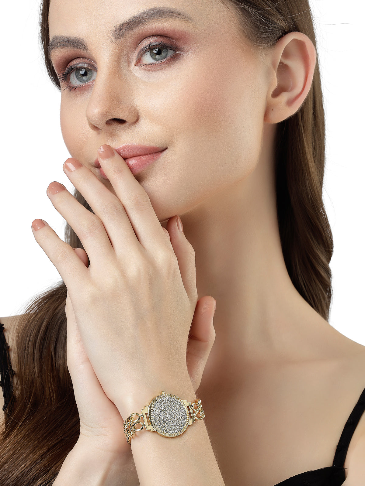 Scintillare by Sukkhi Latest Fashionable Design Gold Plated with Link Chain Crystals Bangle Bracelets for Women & Girls|Birthday Gift for Women|(Golden) One Size|BC106525