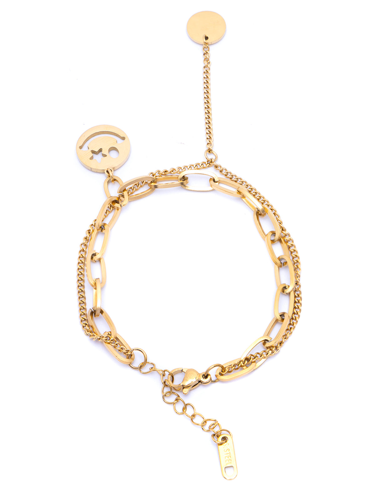 Scintillare By Sukkhi Western 18kGold Plated with Stainless Steel Smiley Charm Adjustable Bracelet Jewellery for Women and Girls|Anti Tarnish Jewellery|Gifts for Wife Girlfriend Mother Sister|BC107011