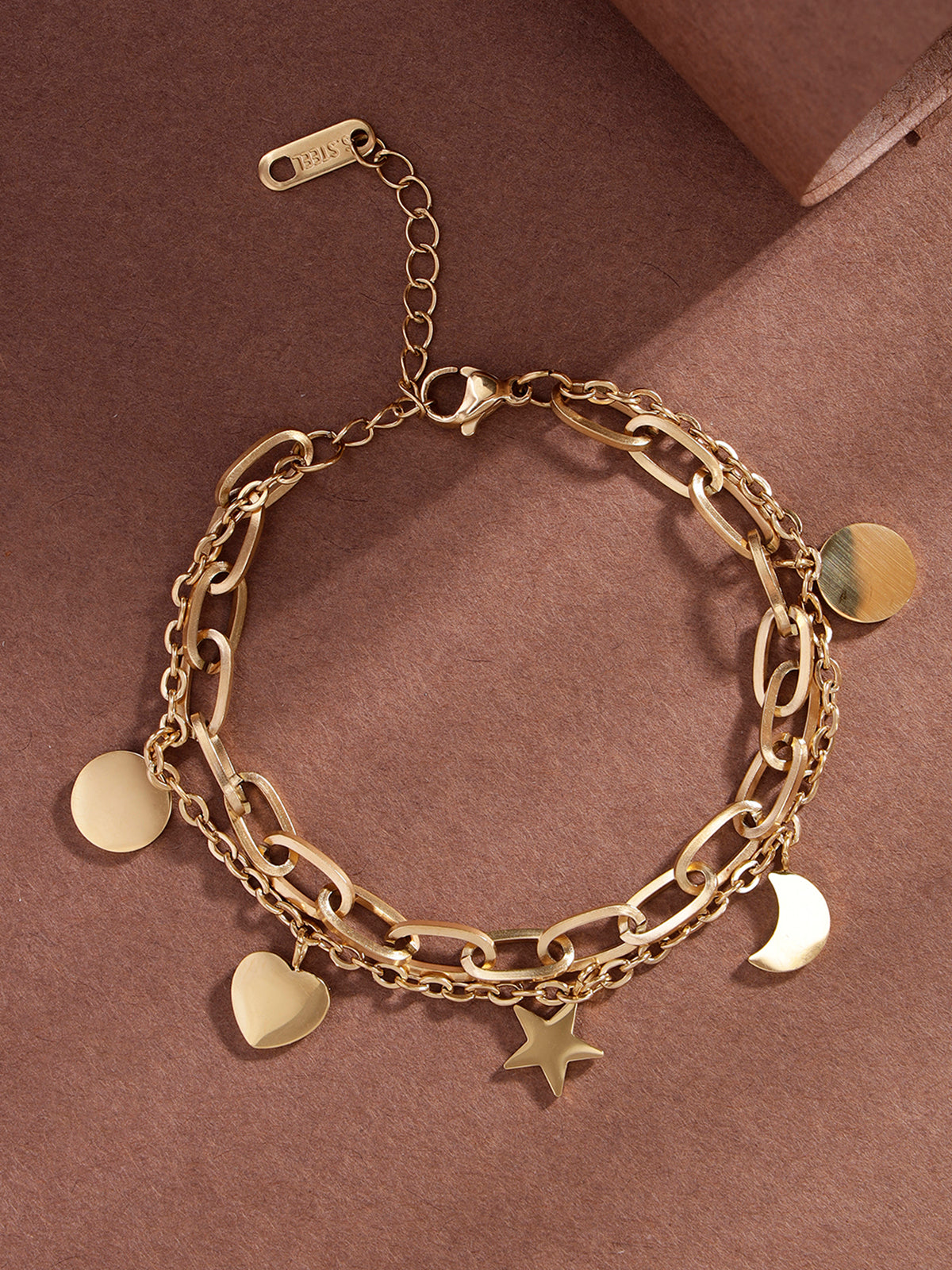 Scintillare By Sukkhi Attractive 18kGold Plated with Stainless Steel Heart Stars Charm Adjustable Bracelet Jewellery for Women & Girls|Anti Tarnish Jewellery|Gifts for Wife Girlfriend Mother|BC107012