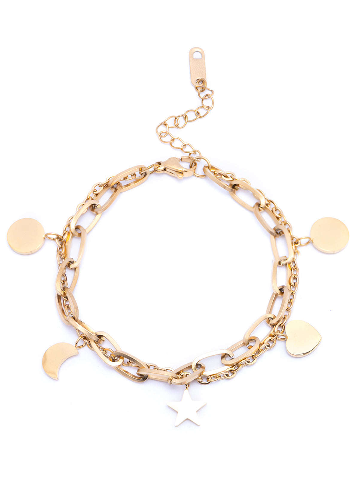 Scintillare By Sukkhi Attractive 18kGold Plated with Stainless Steel Heart Stars Charm Adjustable Bracelet Jewellery for Women & Girls|Anti Tarnish Jewellery|Gifts for Wife Girlfriend Mother|BC107012