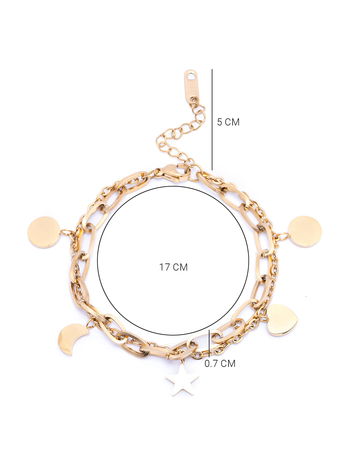 Scintillare By Sukkhi Attractive 18kGold Plated with Stainless Steel Heart Stars Charm Adjustable Bracelet Jewellery for Women & Girls|Anti Tarnish Jewellery|Gifts for Wife Girlfriend Mother|BC107012