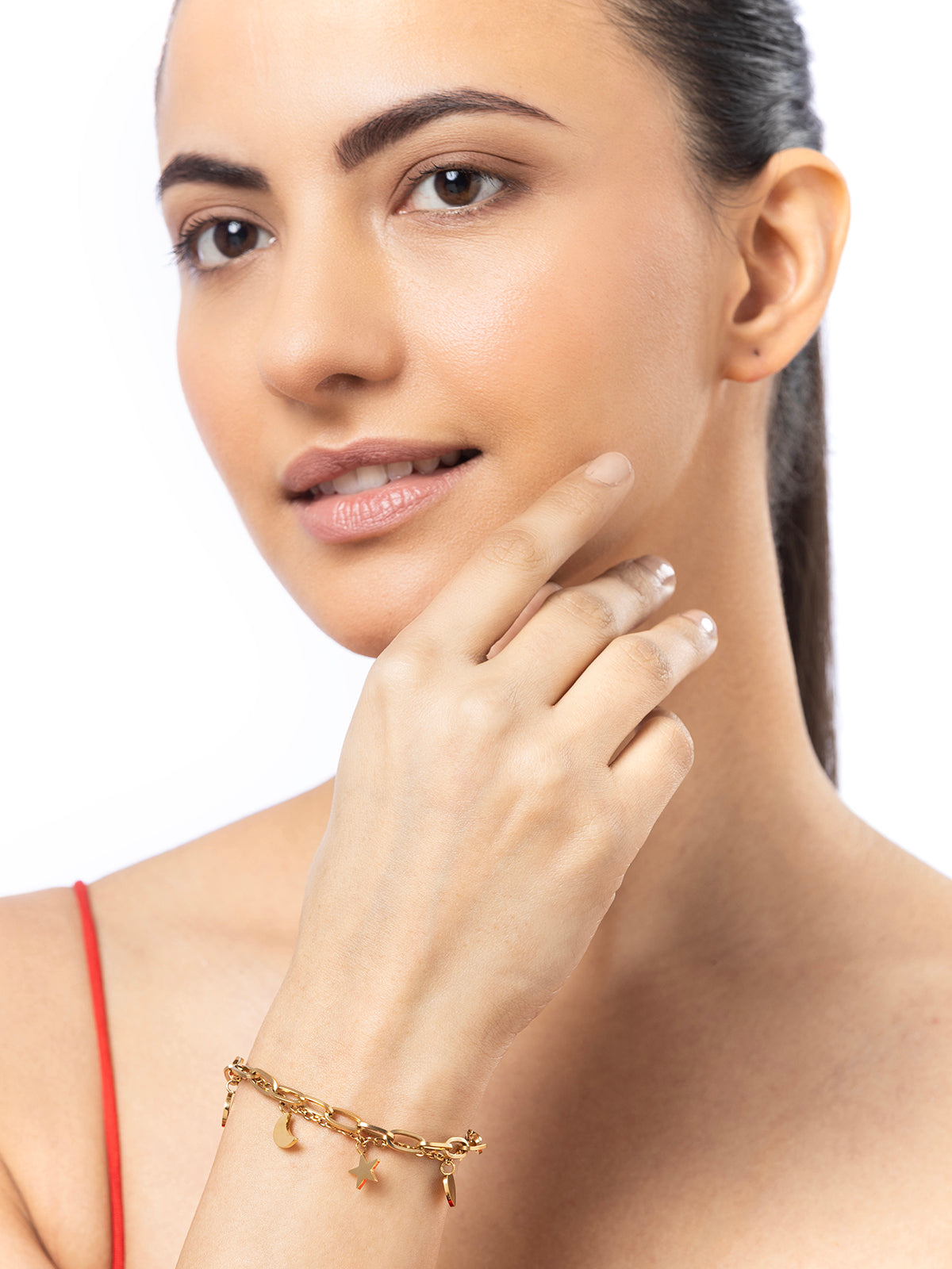 Scintillare By Sukkhi Attractive 18kGold Plated with Stainless Steel Heart Stars Charm Adjustable Bracelet Jewellery for Women & Girls|Anti Tarnish Jewellery|Gifts for Wife Girlfriend Mother|BC107012