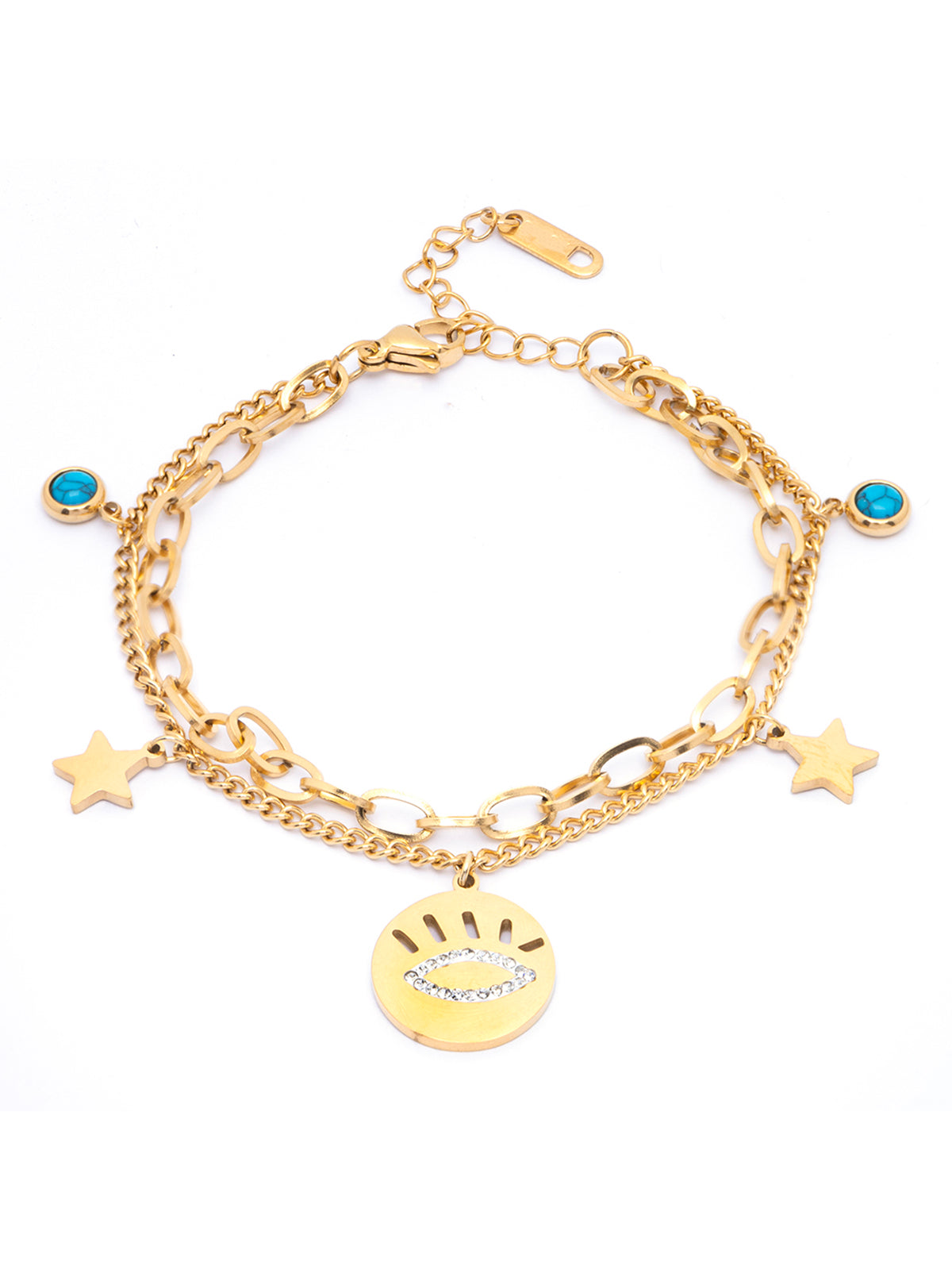 Scintillare By Sukkhi Evil Eye 18kGold Plated with Stainless Steel Charm Adjustable Bracelet Jewellery for Women & Girls|Anti Tarnish Jewellery|Gifts for Wife Girlfriend Mother Sister|BC107072