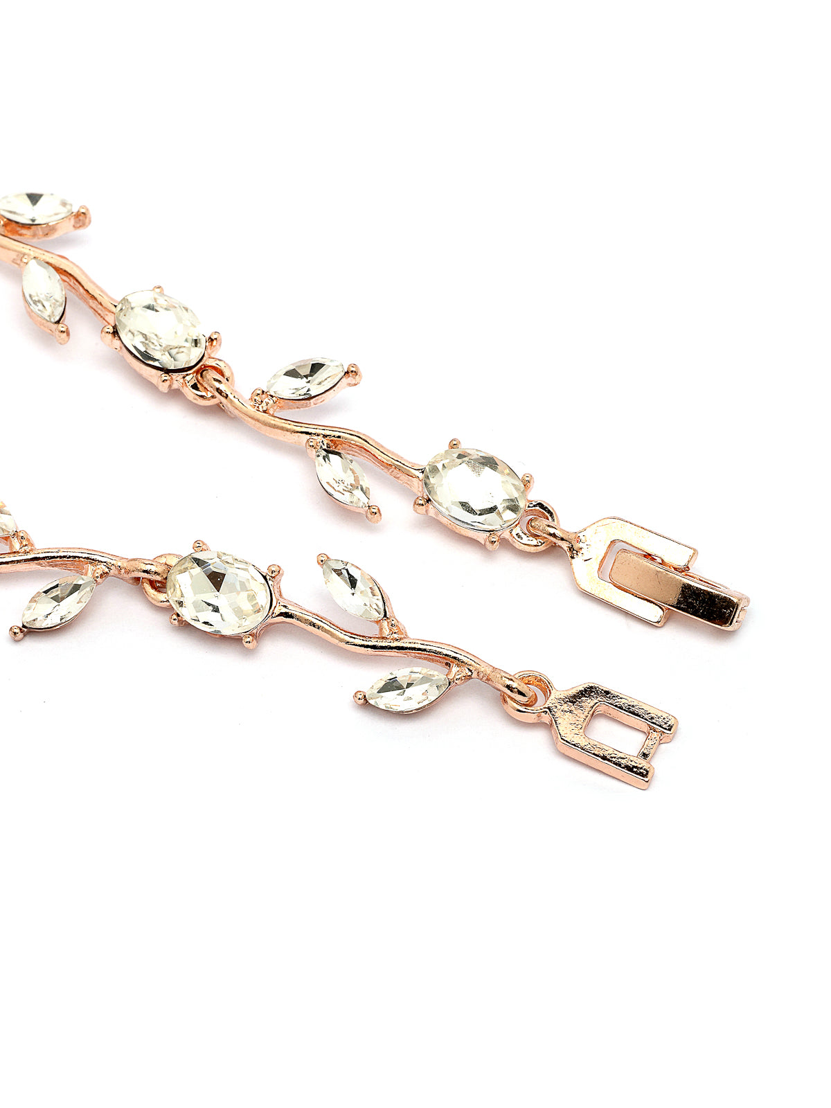 Scintillare By Sukkhi Creative Leaf Shaped Rose Gold Plated Crystal Stones Studded White Bracelet Bangle Jewellery for Women & Girls|Perfect for All Festive Occasions|BC107114