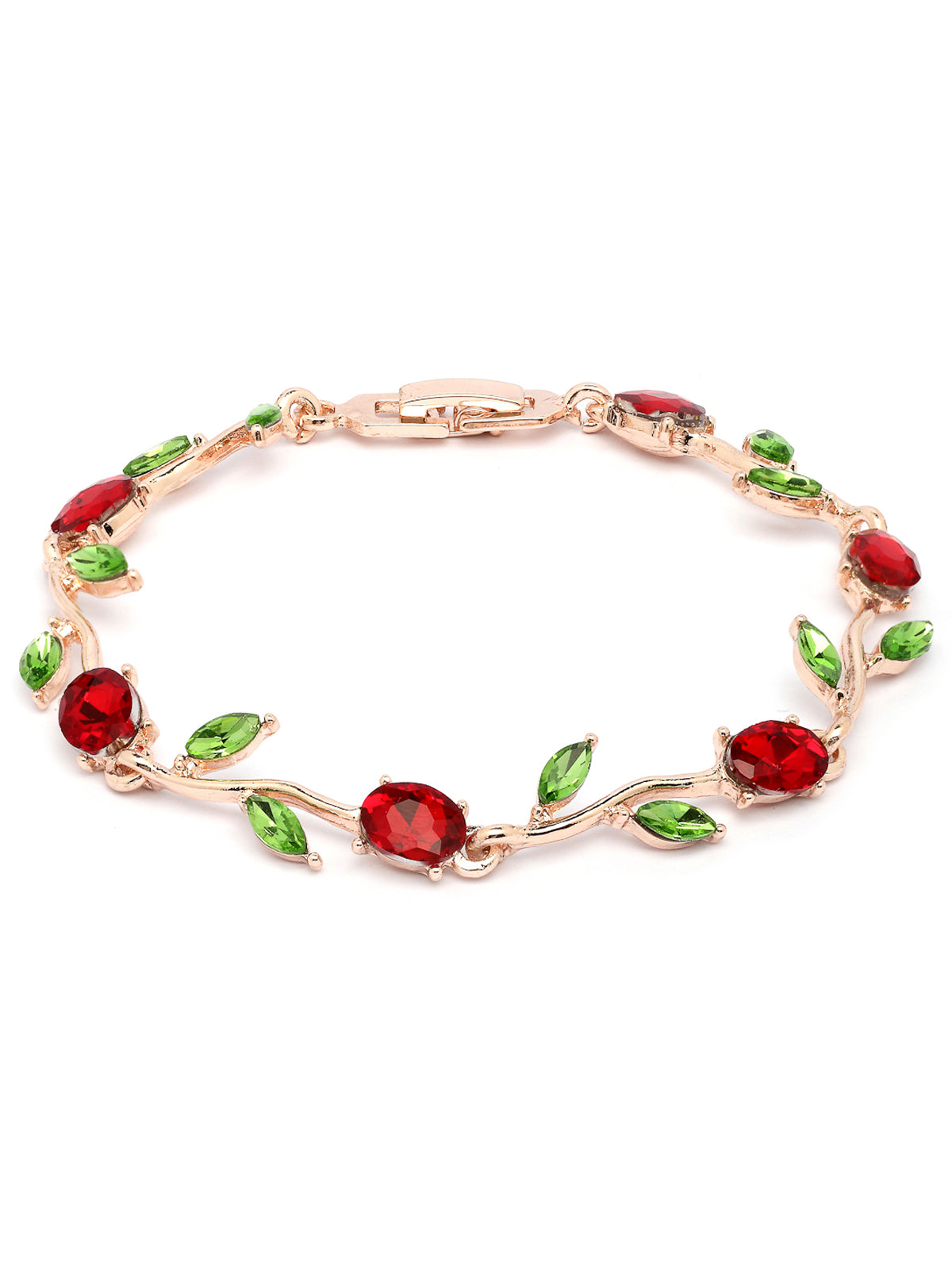 Scintillare By Sukkhi Creative Leaf Shaped Rose Gold Plated Crystal Stones Studded Multicolor Bracelet Bangle Jewellery for Women & Girls|Perfect for All Festive Occasions|BC107115