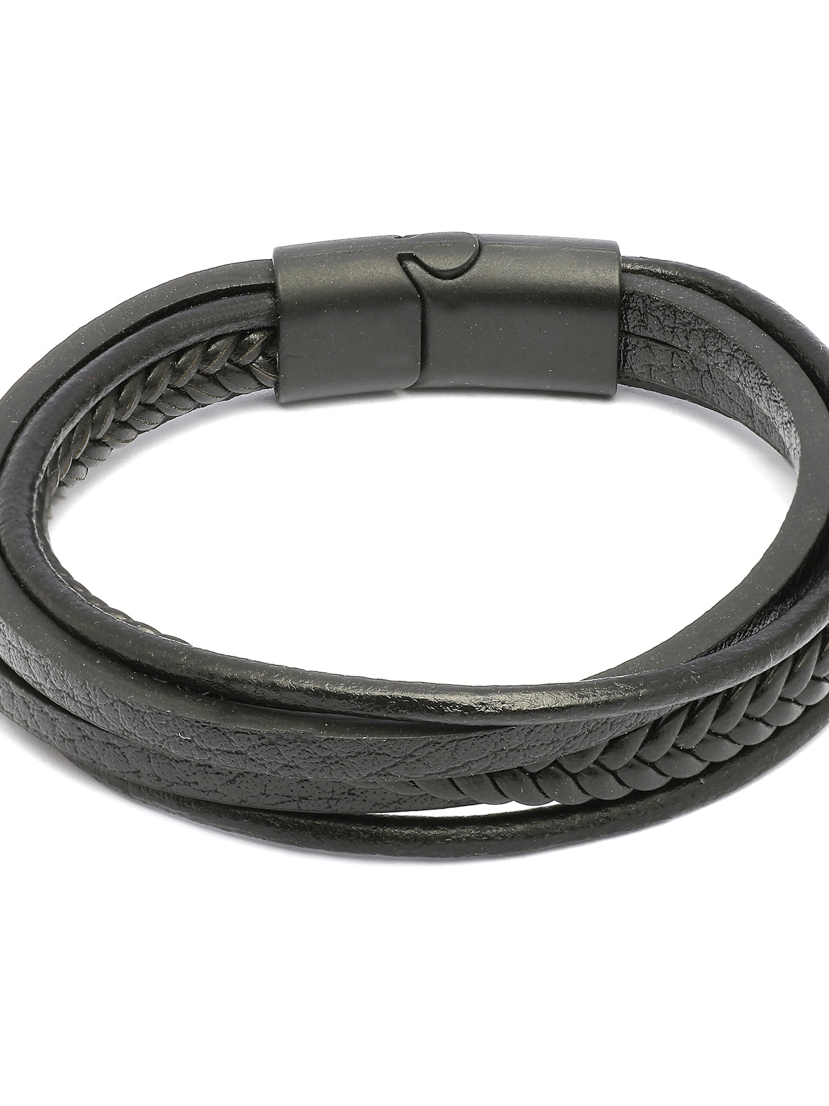 Scintillare By Sukkh Western Style Genuine Leather Braided Wrap with Magnetic Clasp Multistrips Black Bracelet for Men & Boys|Birthday Gift for Men and Boys Anniversary Gift for Husband|BC107117