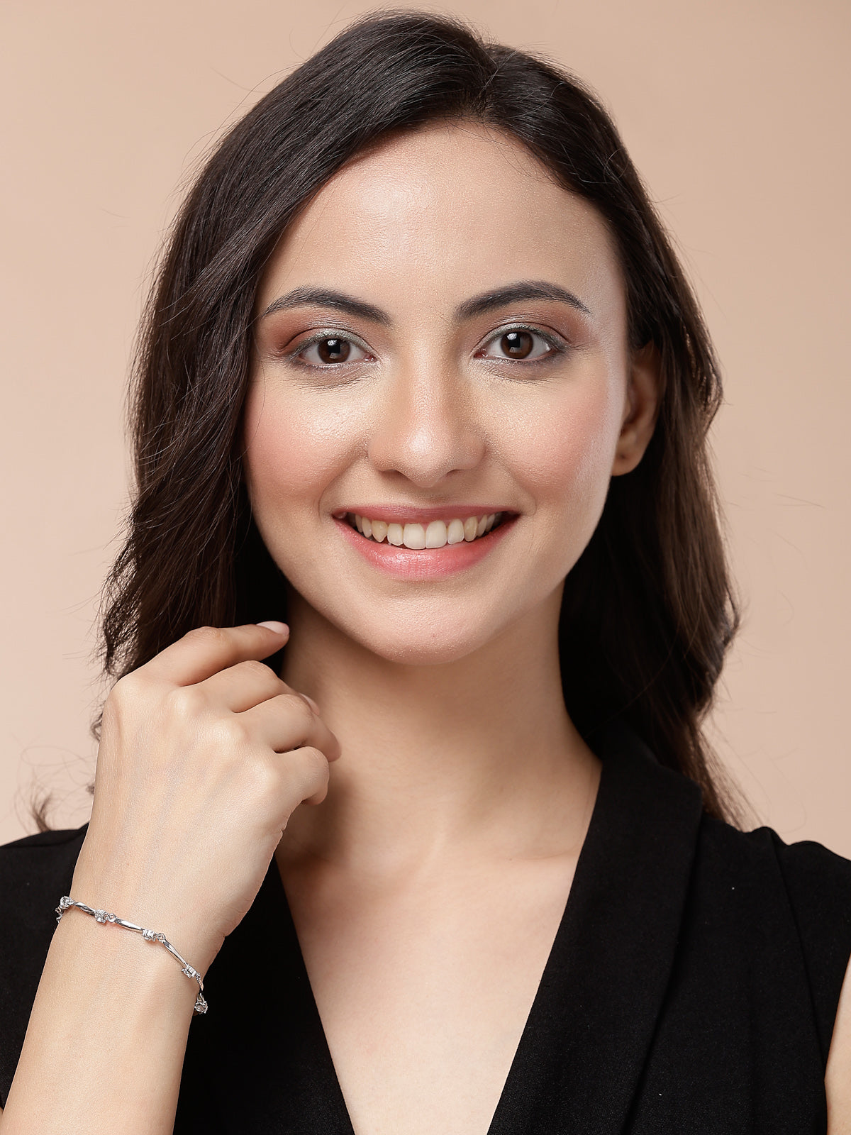 Scintillare By Sukkhi Decent Latest Stylish Fashionable AD Stones Studded Rhodium Plated Sterling Silver Adjustable Bracelet Jewellery for Women & Girls|BC107123