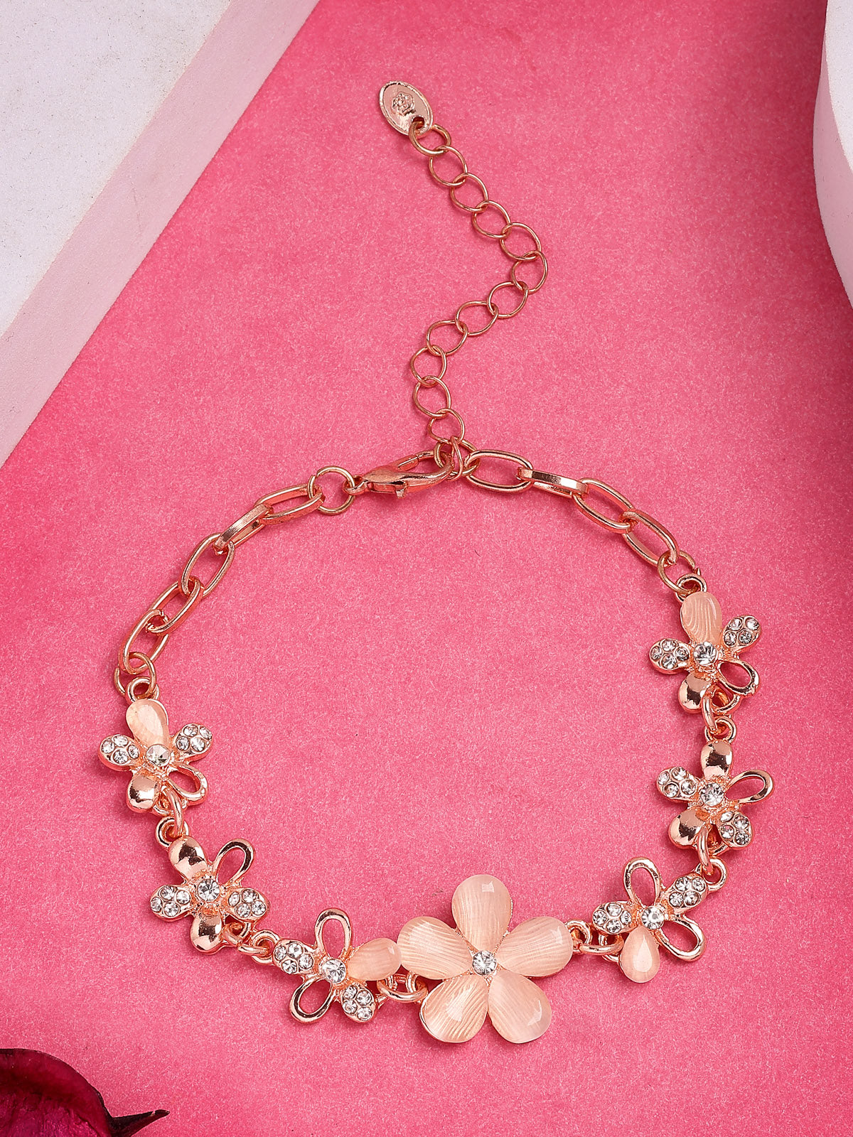 Scintillare By Sukkhi Flawless Rose God Plated Crystal Stones Studded Floral Shaped Adjustable Bracelet Jewellery for Women & Girls|BC107125