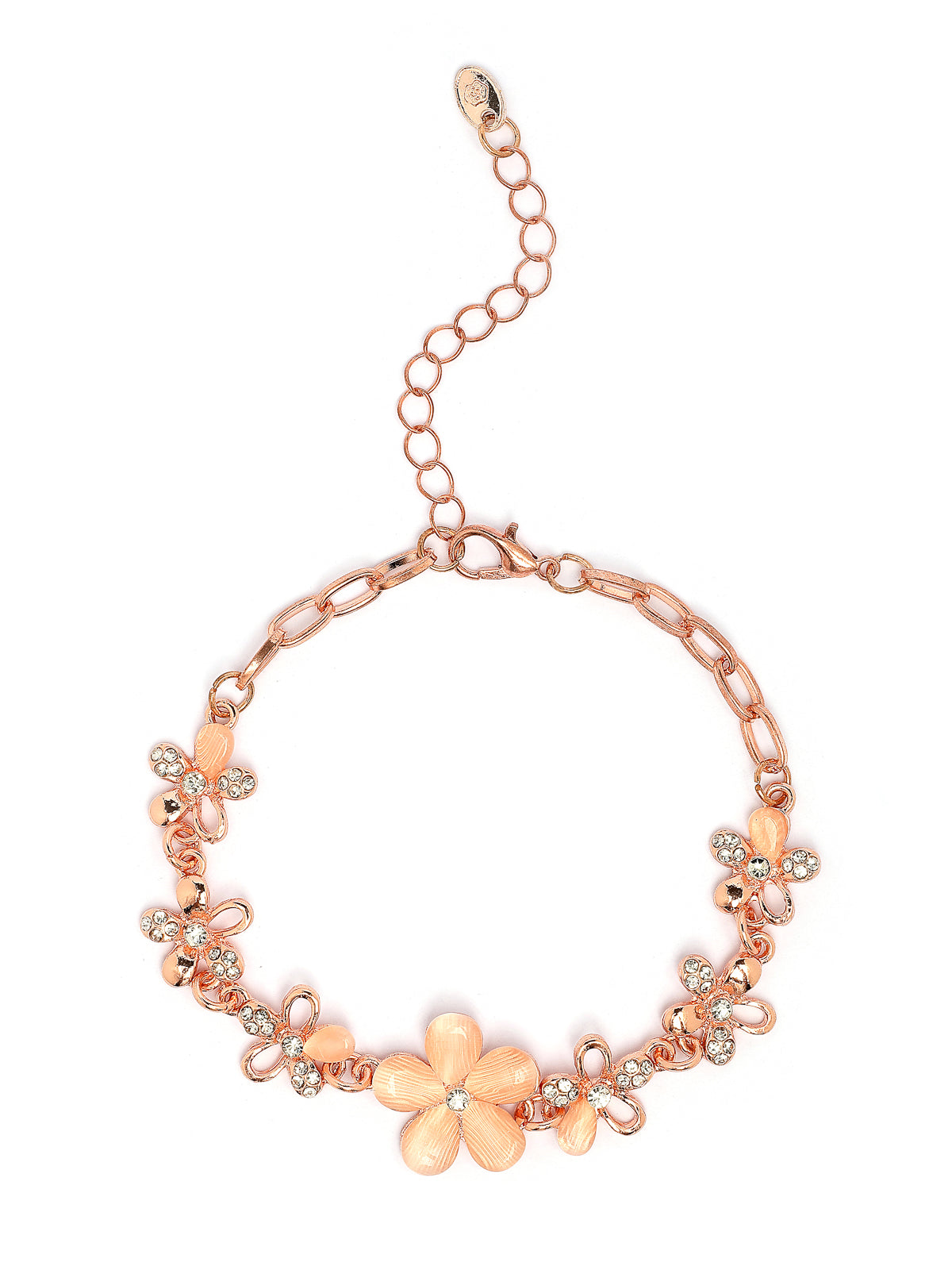 Scintillare By Sukkhi Flawless Rose God Plated Crystal Stones Studded Floral Shaped Adjustable Bracelet Jewellery for Women & Girls|BC107125