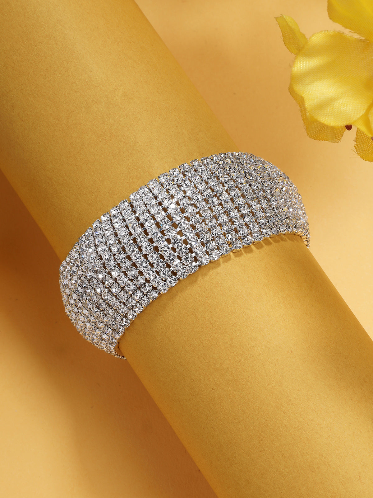 Scintillare By Sukkhi Magnificent Platinum Plated with Crystal Stones Studded Silver Cuff Kada Bracelet for Women & Girls|Gift for Valentines Day Anniversary Birthday|BC107126