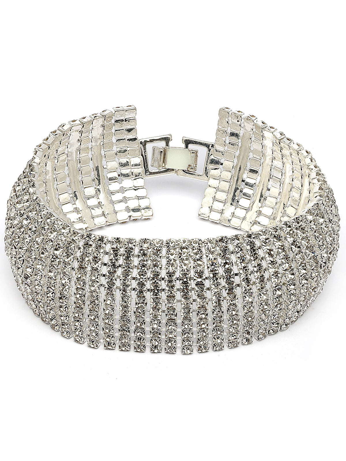 Scintillare By Sukkhi Magnificent Platinum Plated with Crystal Stones Studded Silver Cuff Kada Bracelet for Women & Girls|Gift for Valentines Day Anniversary Birthday|BC107126