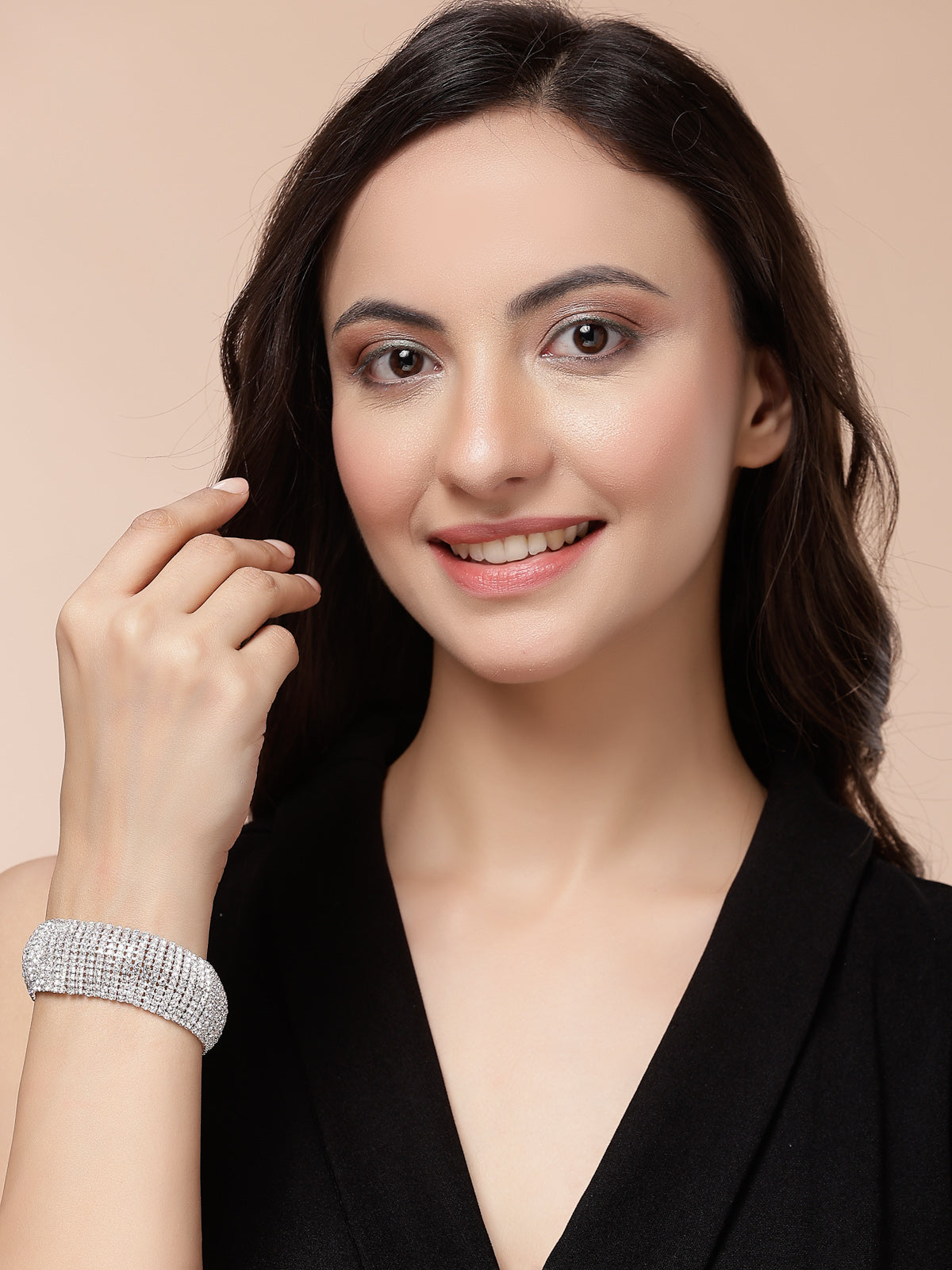 Scintillare By Sukkhi Magnificent Platinum Plated with Crystal Stones Studded Silver Cuff Kada Bracelet for Women & Girls|Gift for Valentines Day Anniversary Birthday|BC107126