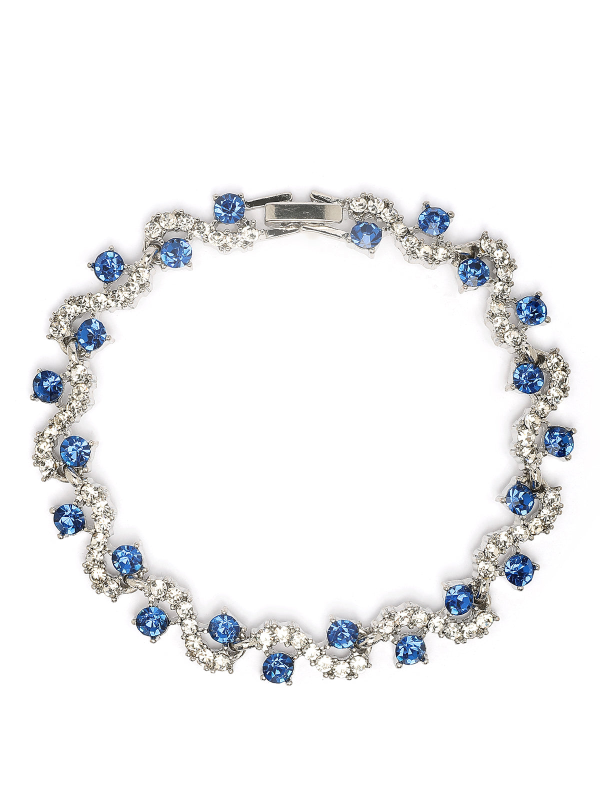 Scintillare By Sukkhi Most Beautiful Stylish Rhodium Plated Crystal CZ Diamond Studded Blue Silver Bracelet for Women & Girls|BC107127