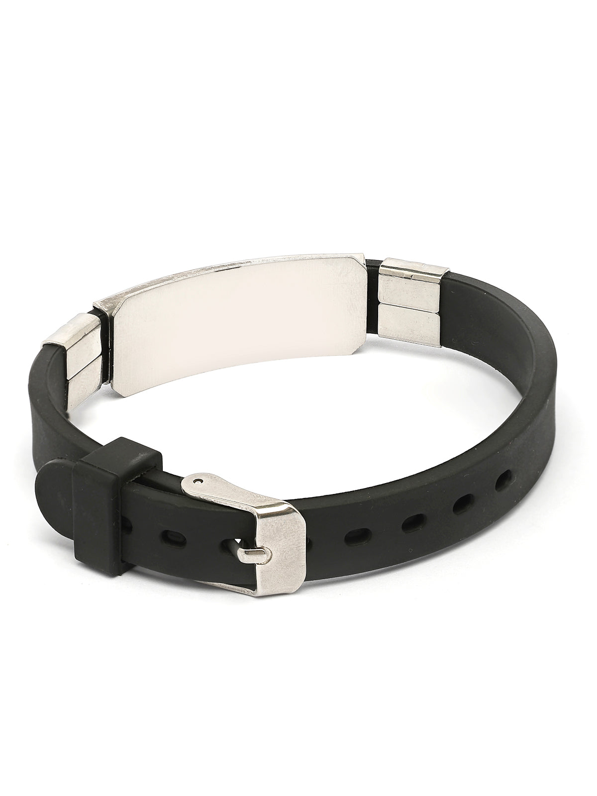 Scintillare By Sukkhi Casual Style Design Leather Silicon Wristband Black Bracelet for Men & Boys|Accessories Jewellery for Unisex|Birthday Gift for Girls & Boys|BC107128