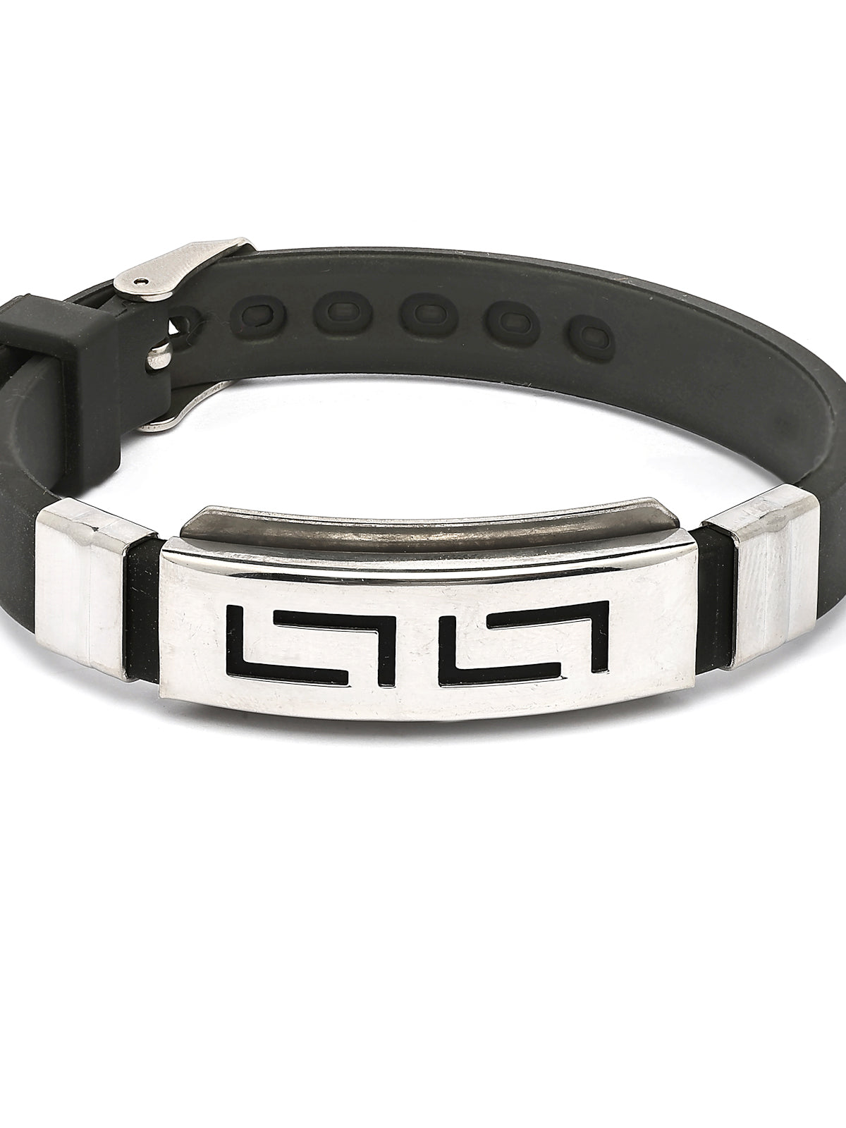 Scintillare By Sukkhi Casual Style Design Leather Silicon Wristband Black Bracelet for Men & Boys|Accessories Jewellery for Unisex|Birthday Gift for Girls & Boys|BC107128