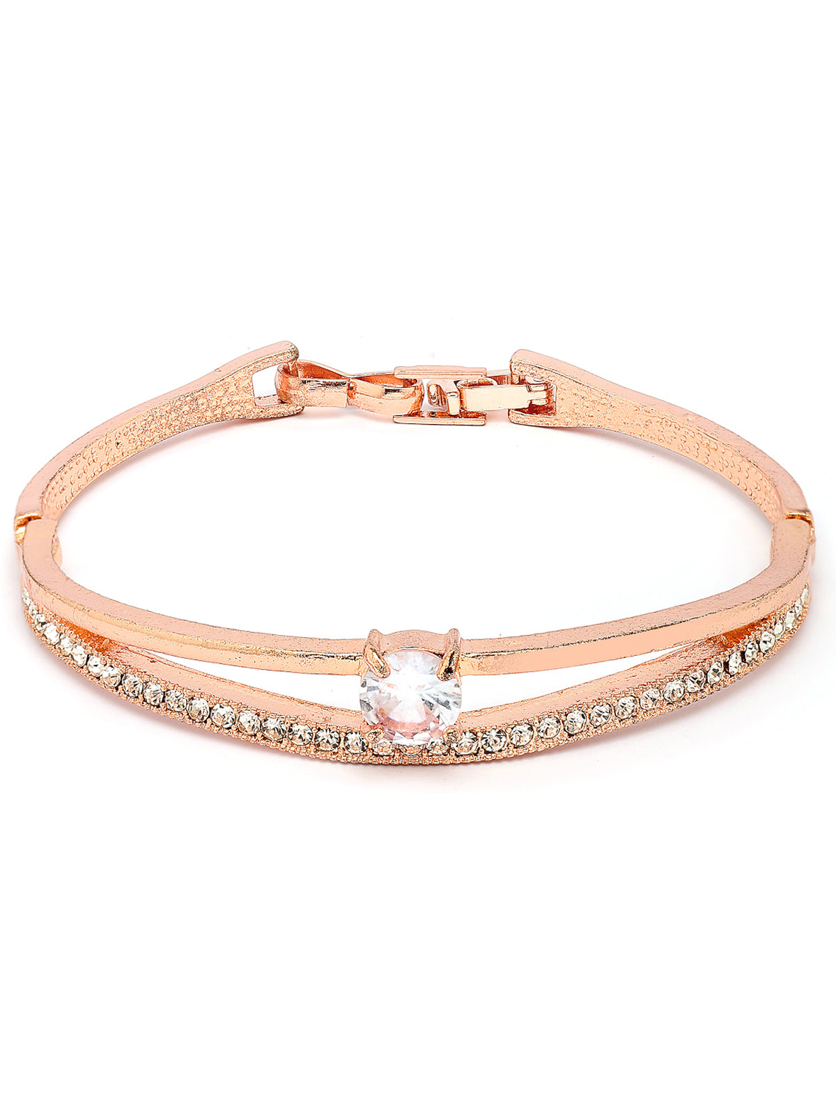 Scintillare By Sukkhi Pretty Stylish Fashionable Rose Gold Plated Crystal Stone Studded Kada Bangle Bracelet for Women & Girls|BC107130