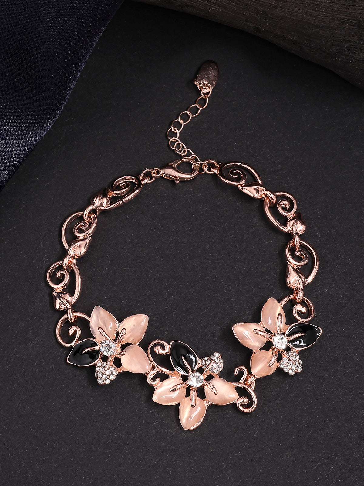 Scintillare By Sukkhi Artful Latest Fashionable Rose Gold Plated Cubic Zirconia Diamond Studded Floral Shaped Kada Bangle & Bracelet Jewellery for Women & Girls|BC107132