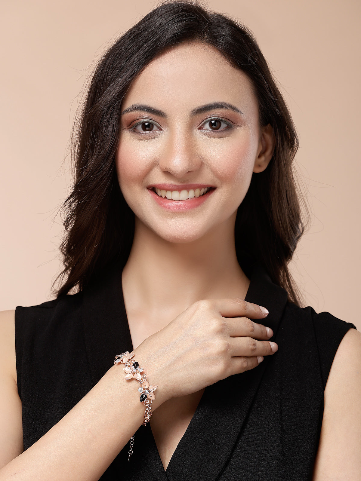 Scintillare By Sukkhi Artful Latest Fashionable Rose Gold Plated Cubic Zirconia Diamond Studded Floral Shaped Kada Bangle & Bracelet Jewellery for Women & Girls|BC107132