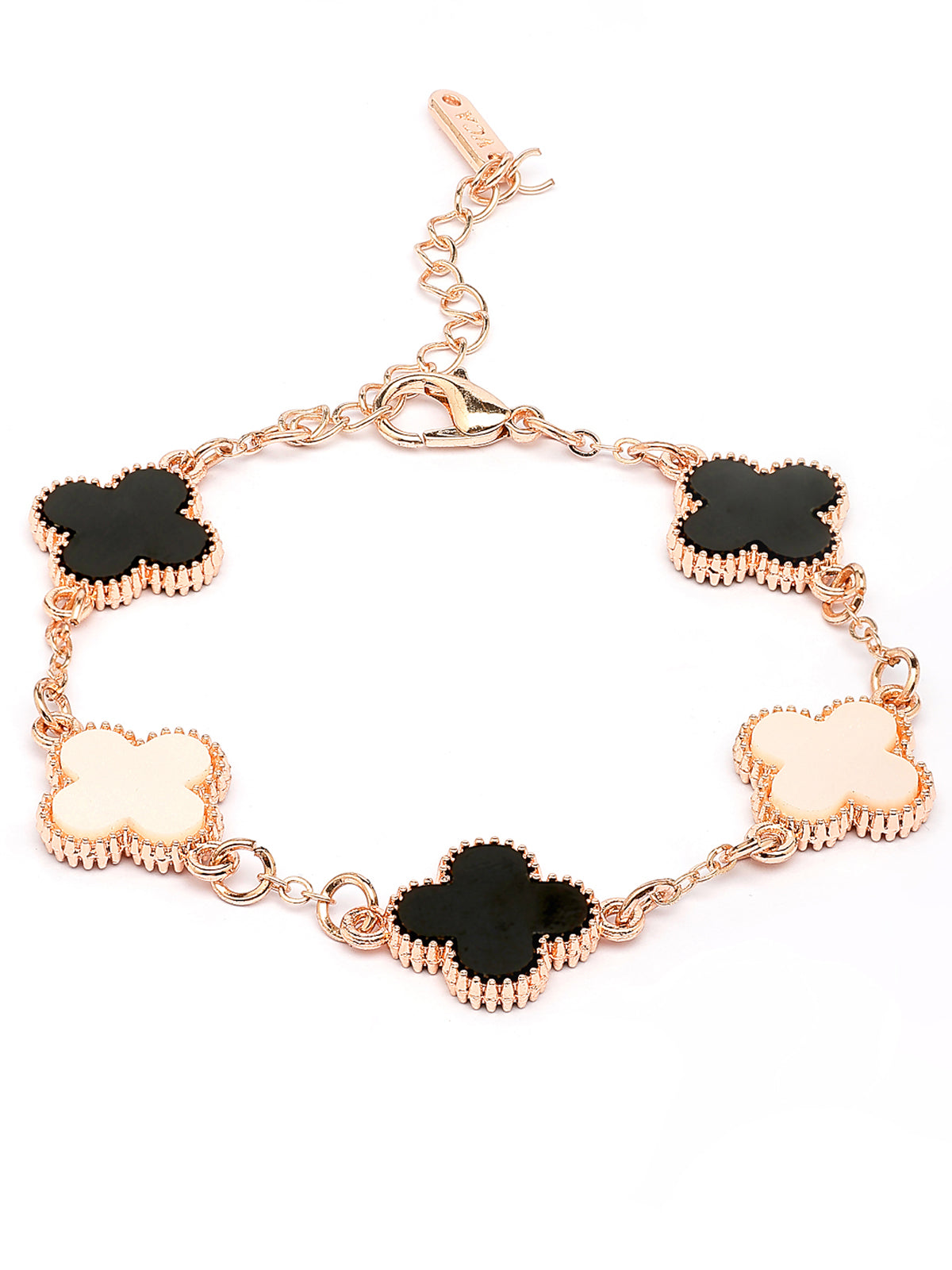 Scinitlare By Sukkhi Decent Latest Stylish Rose Gold Plated Crystal Clover Black & White Bracelet Jewellery for Women & Girls|BC107133