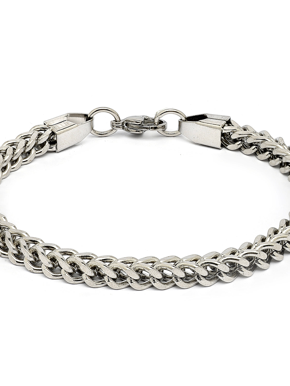 Scintillare By Sukkhi Universal Stylish Stainless Steel Rhodium Plated Silver Bracelet Lobster Closure Type Bracelet For Men & Boys|BC107135