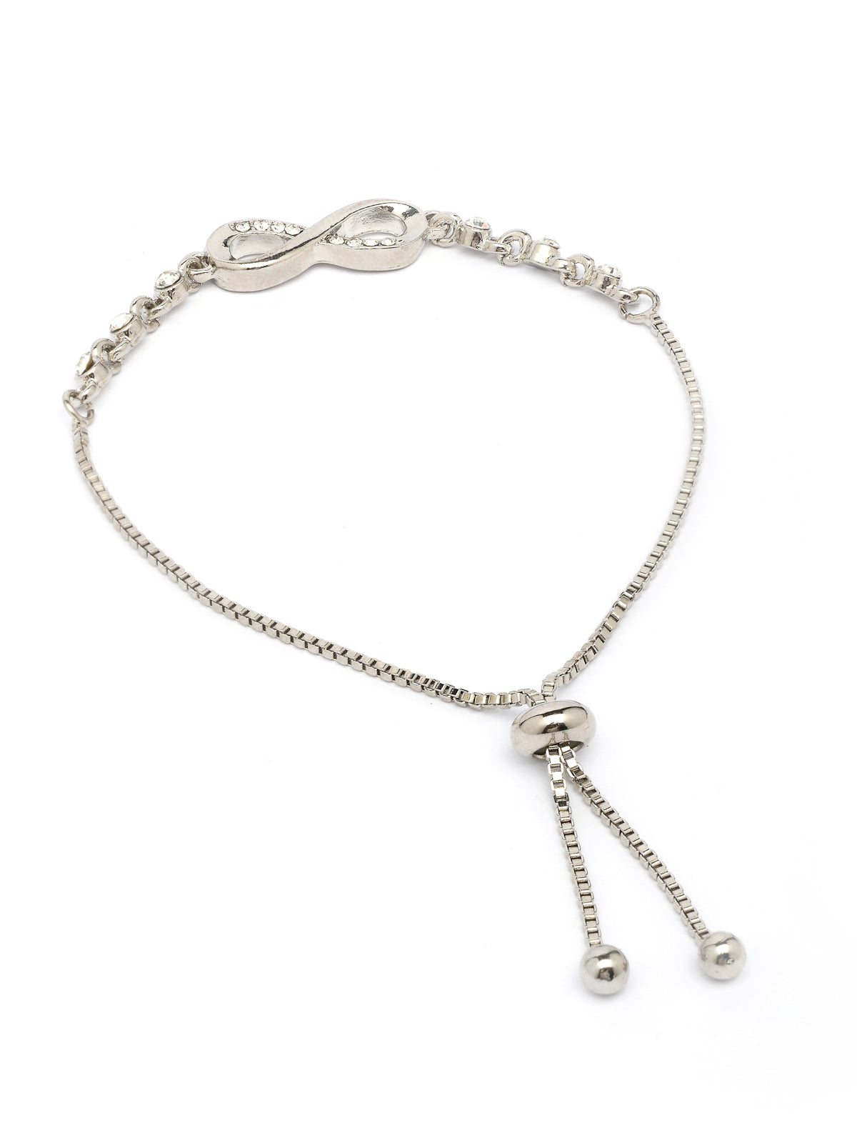Scintillare By Sukkhi Latest Stylish External Endless Love CZ Diamonds Studded Rhodium Plated Infinity Shaped Slide Closure Silver Bracelet for Women & Girls|BC107136