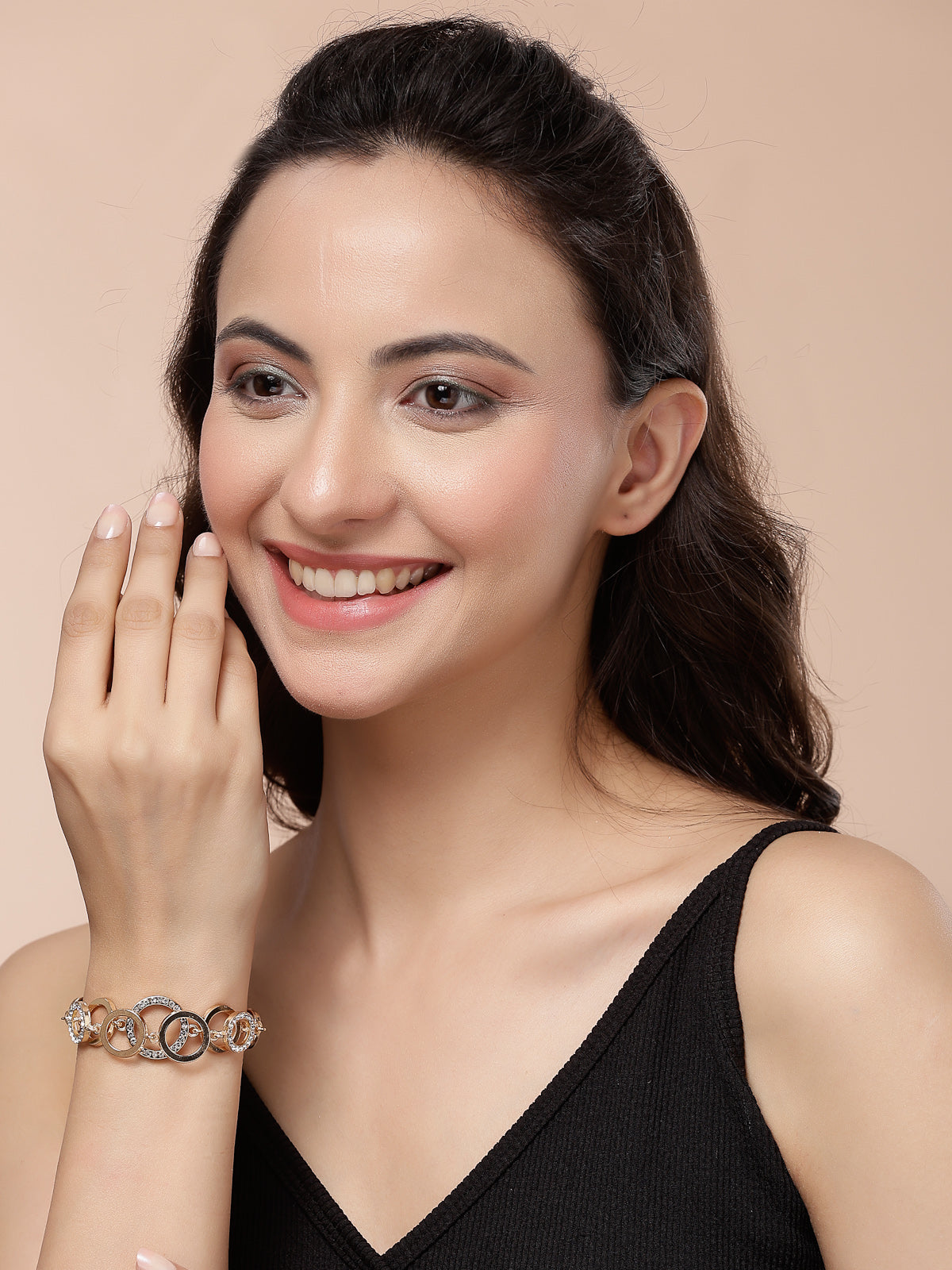 Scintillare By Sukkhi Eye-Catchy Stylish Gold Plated Crystal Stone Studded Round Shaped Bracelets Jewellery for Women & Girls|Gifts for Wife Girlfriend Mother Sister|BC107137