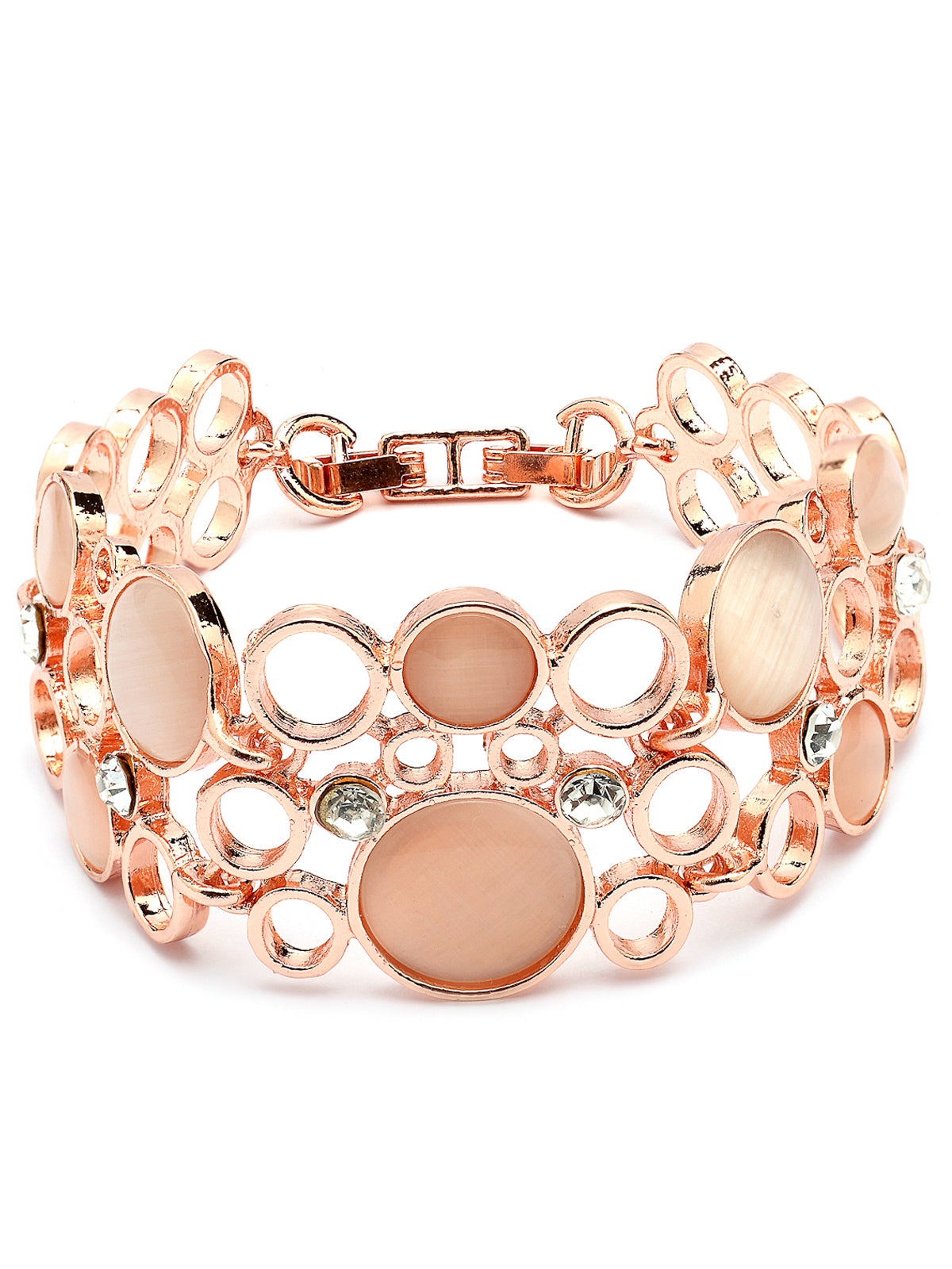 Scintillare By Sukkhi Unique Fashionable Rose Gold Plated Crystal Stones Studded Round Style Bracelet Jewellery For Women & Girls|Gifts for Wife Girlfriend Mother Sister|BC107138