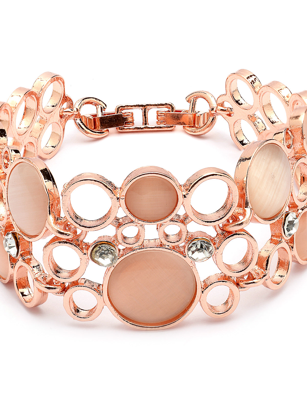 Scintillare By Sukkhi Unique Fashionable Rose Gold Plated Crystal Stones Studded Round Style Bracelet Jewellery For Women & Girls|Gifts for Wife Girlfriend Mother Sister|BC107138