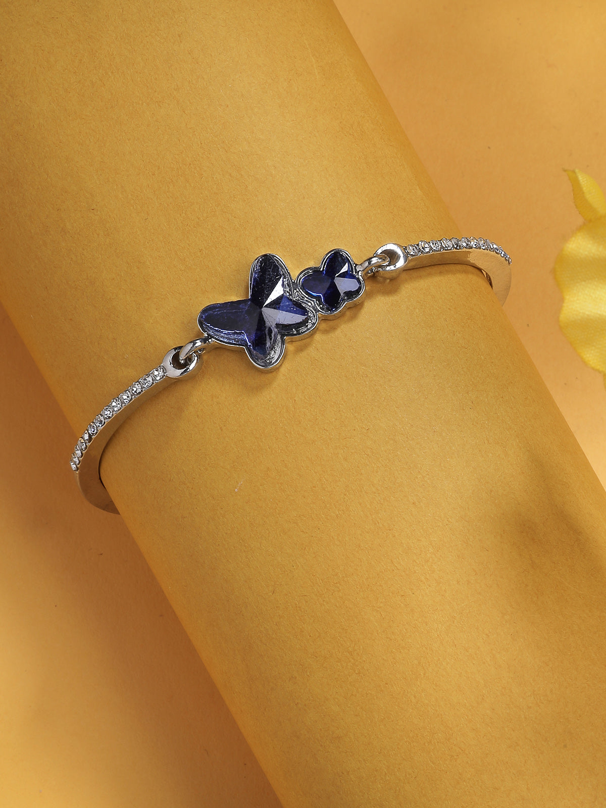 Scintillare By Sukkhi Iconic Latest Stylish Blue Cubic Zirconia Diamond Studded Rhodium Plated & Lobster Claw Bracelet Jewellery For Women & Girls|BC107140