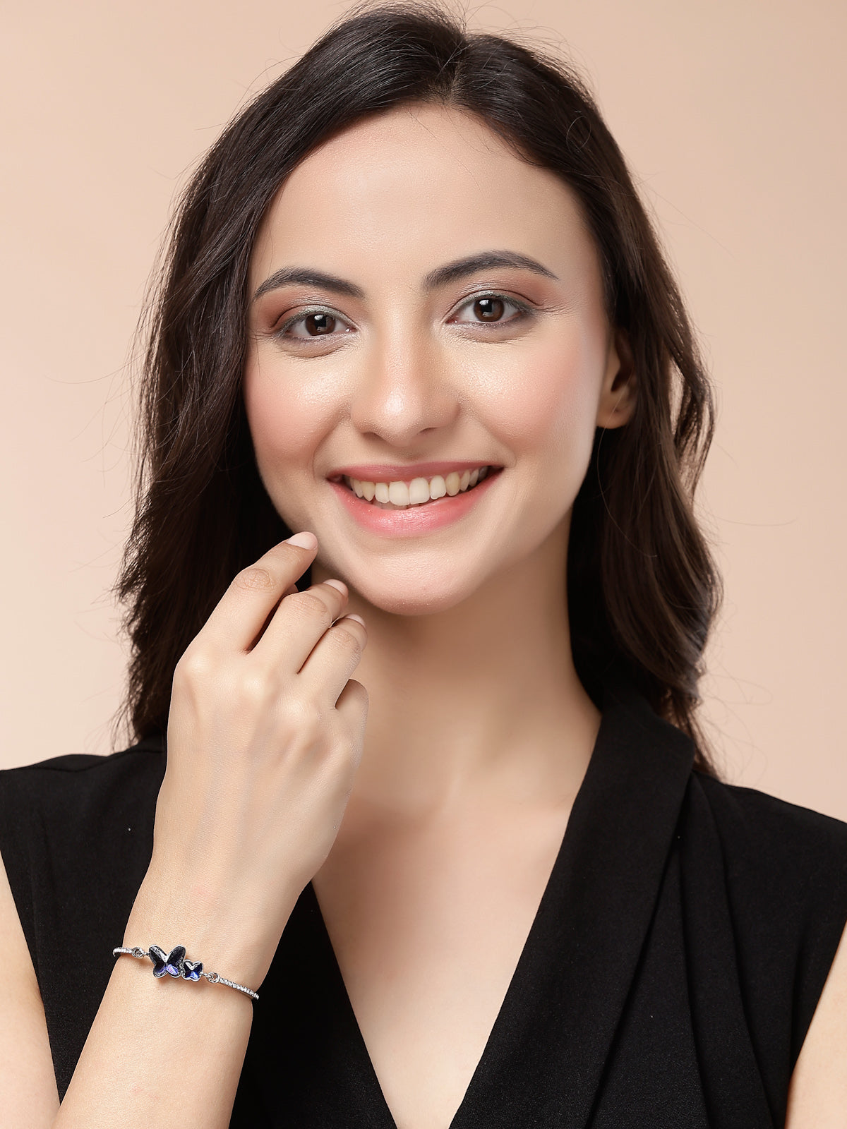 Scintillare By Sukkhi Iconic Latest Stylish Blue Cubic Zirconia Diamond Studded Rhodium Plated & Lobster Claw Bracelet Jewellery For Women & Girls|BC107140