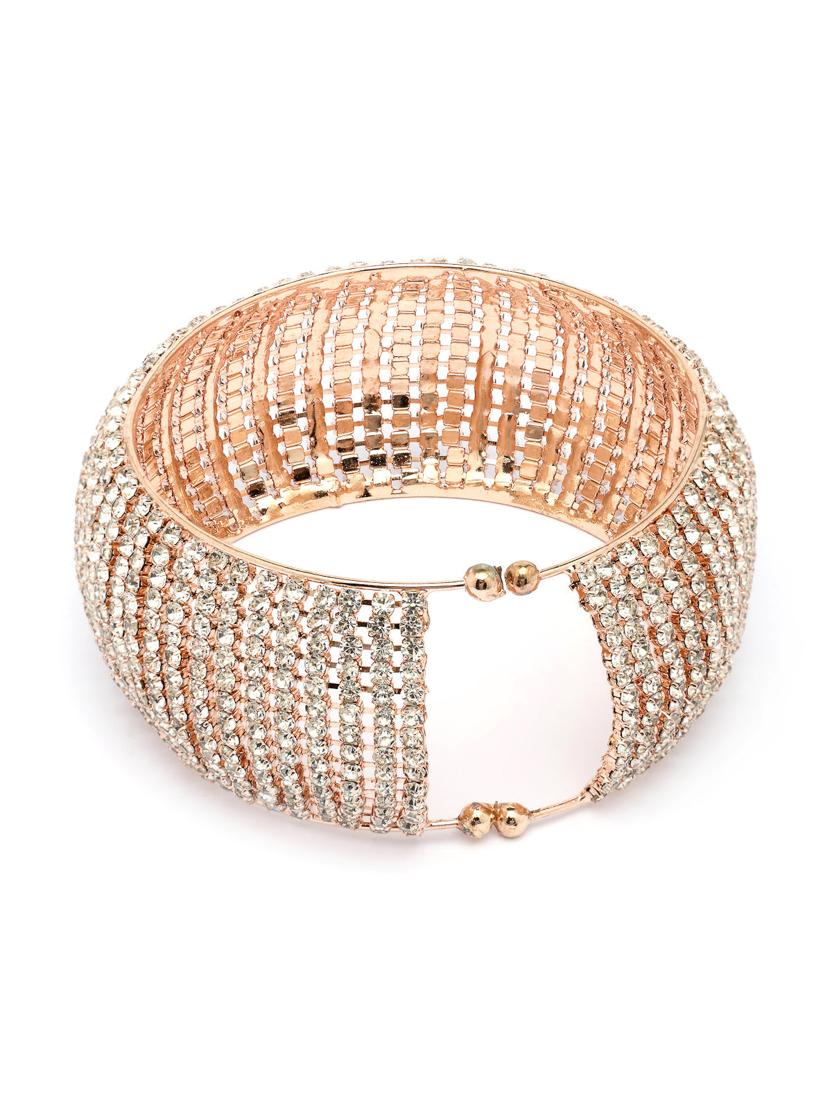 Scintillare By Sukkhi Graceful 18k Rose Gold Plated with Crystal Stone Studded Adjustable Cuff Kada Bracelet Jewellery for For Women & Girls|BC107141