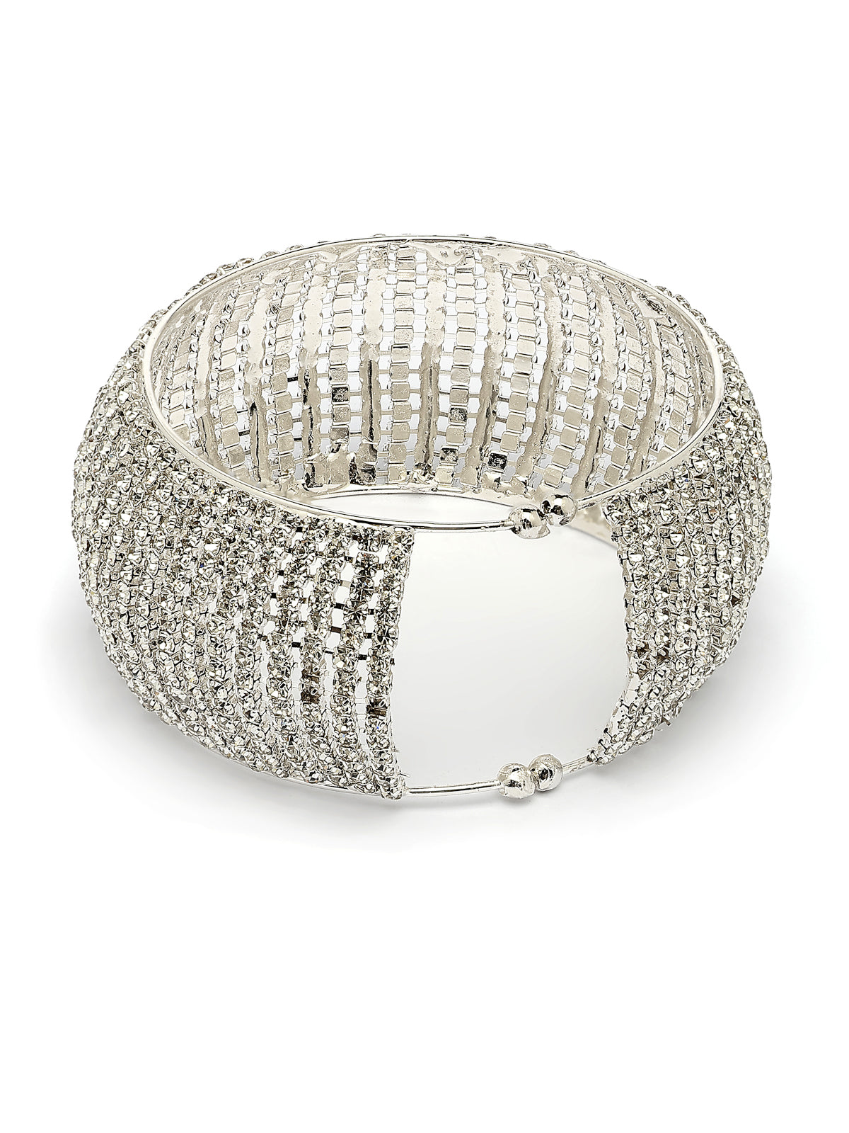 Scintillare By Sukkhi Graceful Rhodium Plated with Crystal Stone Studded Adjustable Silver Cuff Kada Bracelet Jewellery for For Women & Girls|BC107142