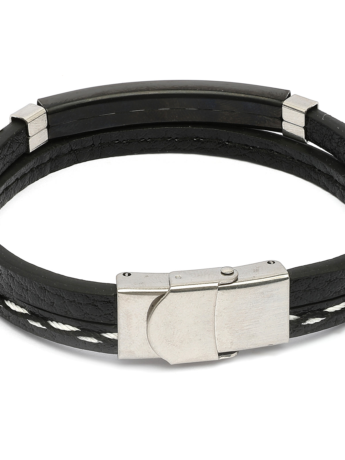 Scintillare By Sukkhi Charming Leather Silicon Wristband Black Bracelet Jewellery for Men & Boys|Accessories jewellery for Unisex|Birthday Gift for Girls and Boys|BC107143
