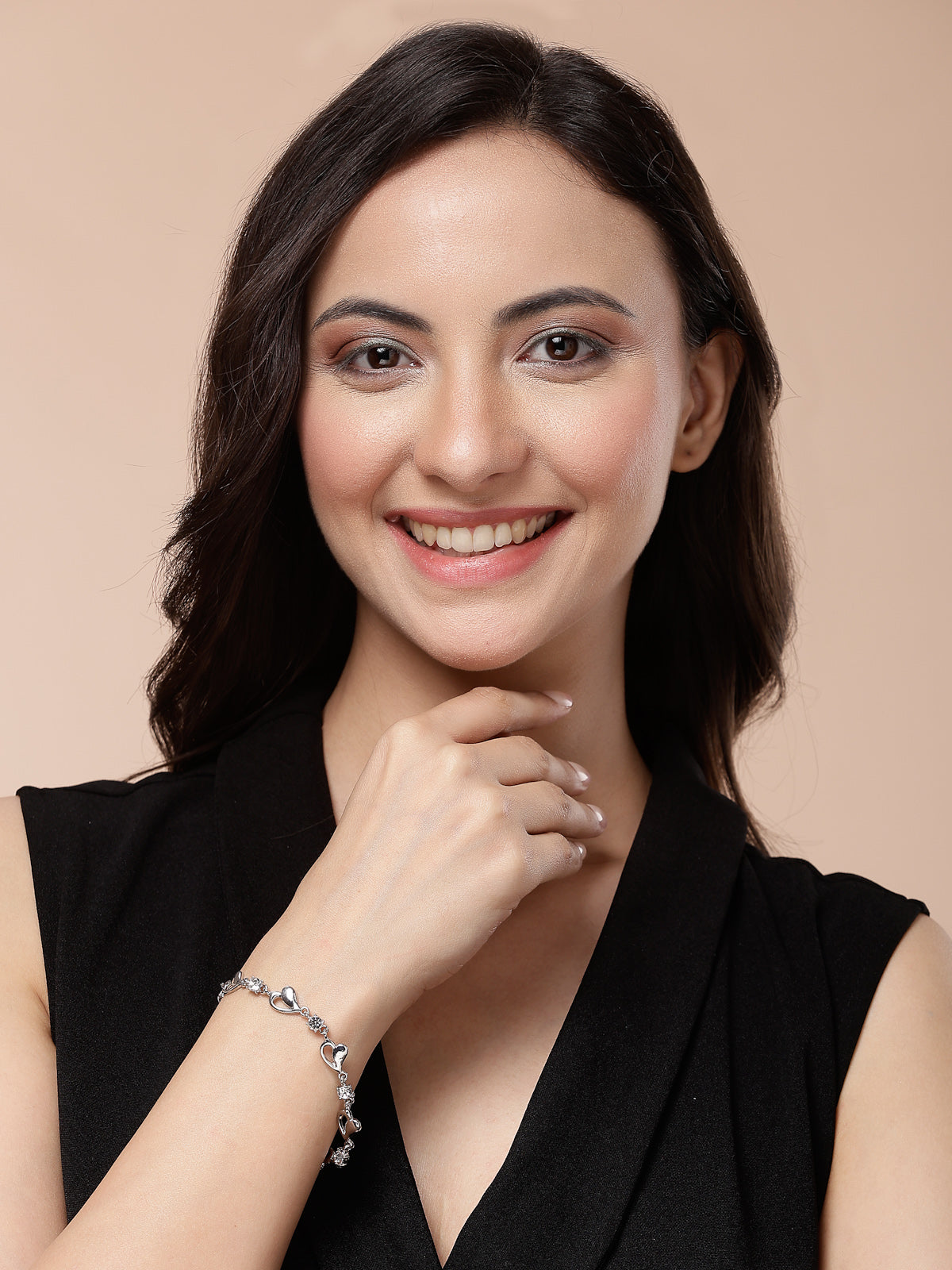 Scintillare By Sukkhi Excellent Design Crystal Stone Studded with Platinum Plated Hear Shaped Adjustable Bracelet Jewellery for Women & Girls|BC107144