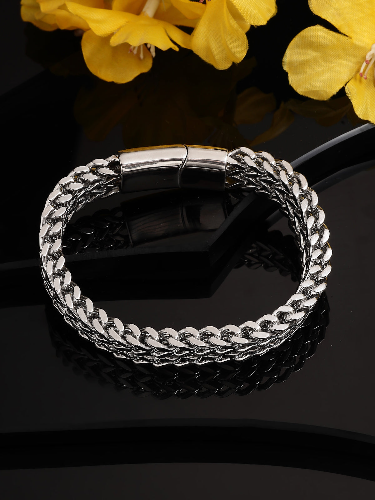 Scintillare By Sukkhi All Season Stylish Stainless Steel Rhodium Plated With Link Chain Bracelet Jewellery Men & Boys|Hand Accessories Gift for Men & Boys Anniversary Gift for Husband|BC107147