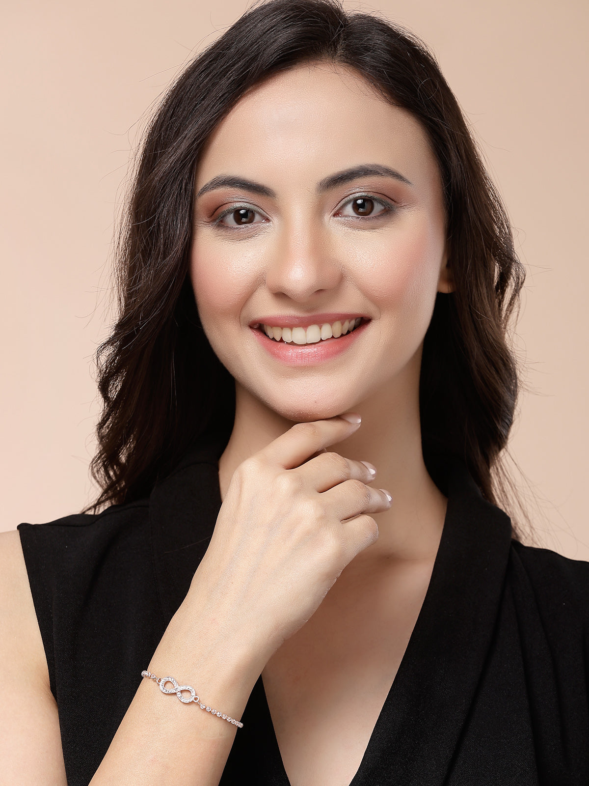 Scintillare By Sukkhi Latest Stylish Magnificent Endless Love CZ Diamond Studded Gold Plated Adjustable Charm Tennis Bracelet Jewellery for Women & Girls|BC107148