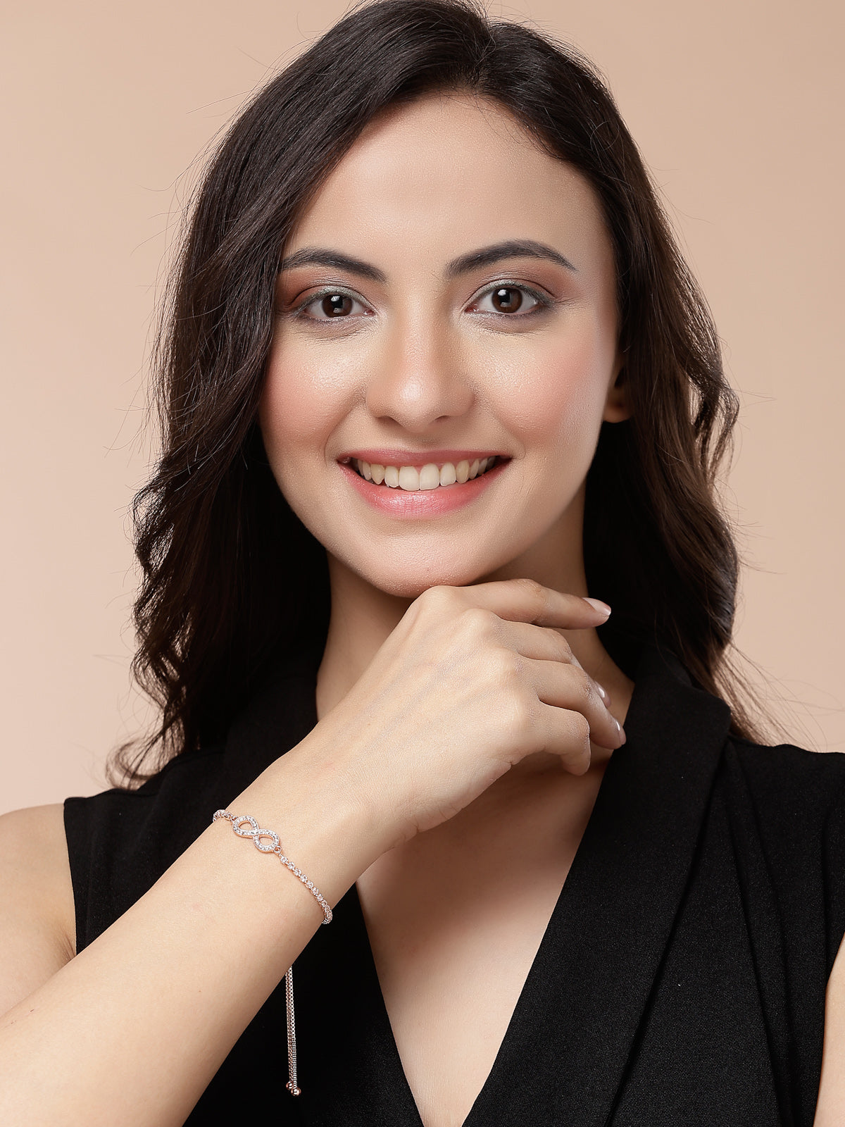 Scintillare By Sukkhi Latest Stylish Magnificent Endless Love CZ Diamond Studded Gold Plated Adjustable Charm Tennis Bracelet Jewellery for Women & Girls|BC107148